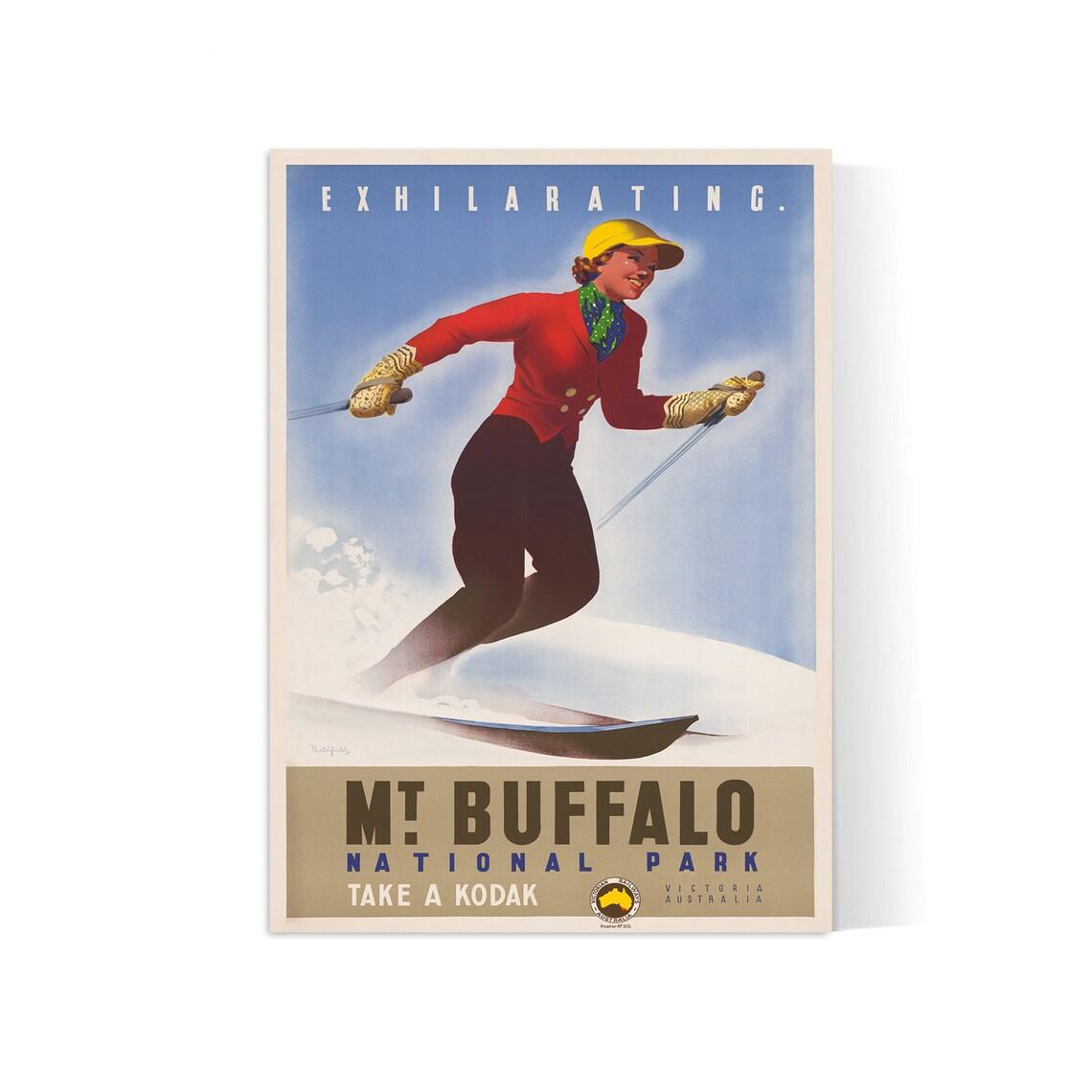 Affiche ski vintage "Mt Buffalo" - Haute Définition - papier mat 230gr/m² - Poster Vintage