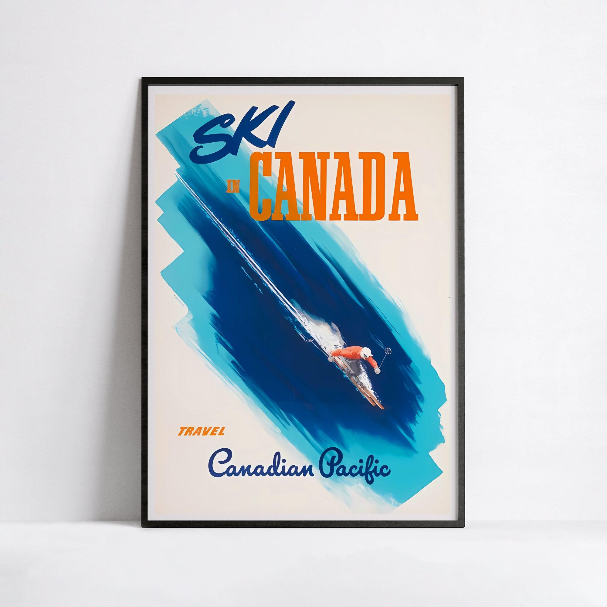 Affiche ski vintage "Ski in Canada" - Haute Définition - papier mat 230gr/m² - Poster Vintage