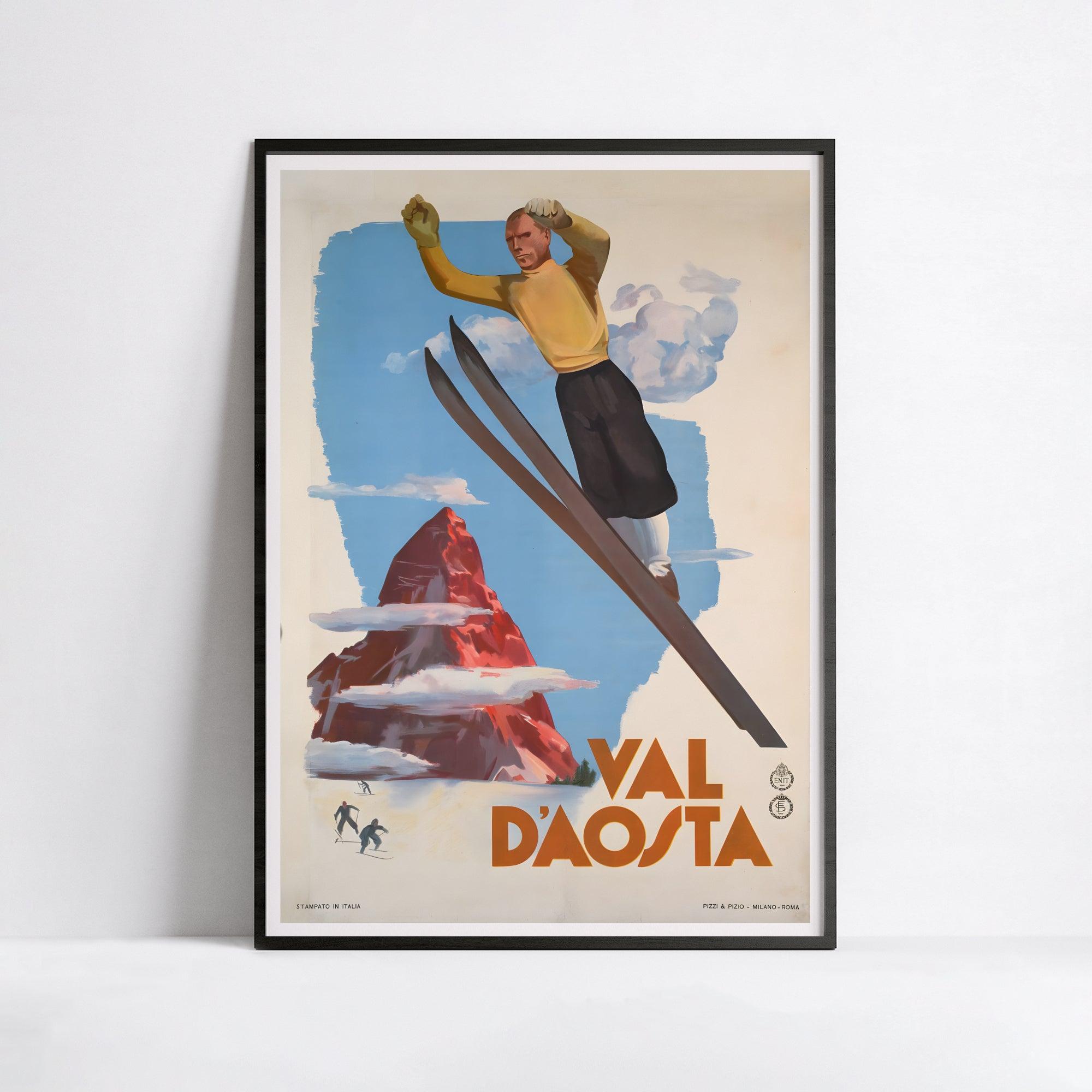 Affiche ski vintage "Val d'Aosta" - Italie - Haute Définition - papier mat 230gr/m² - Poster Vintage