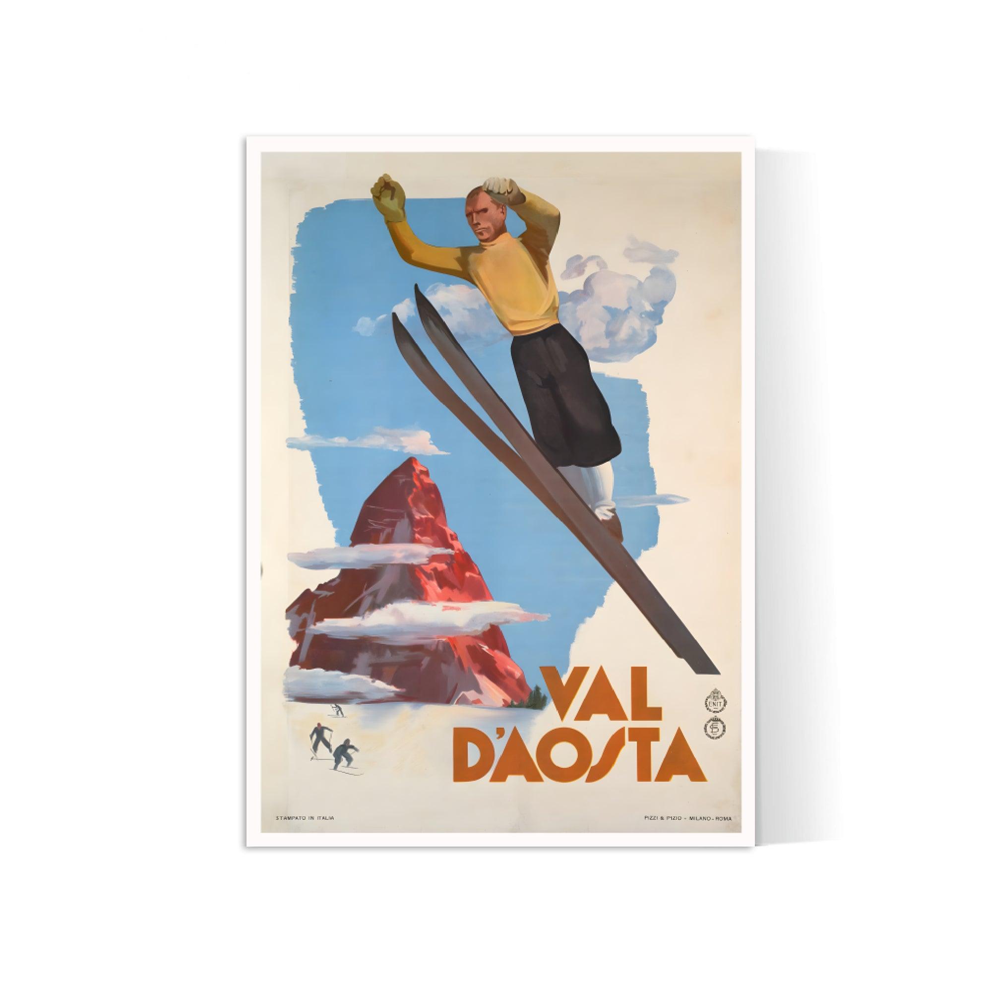 Affiche ski vintage "Val d'Aosta" - Italie - Haute Définition - papier mat 230gr/m² - Poster Vintage