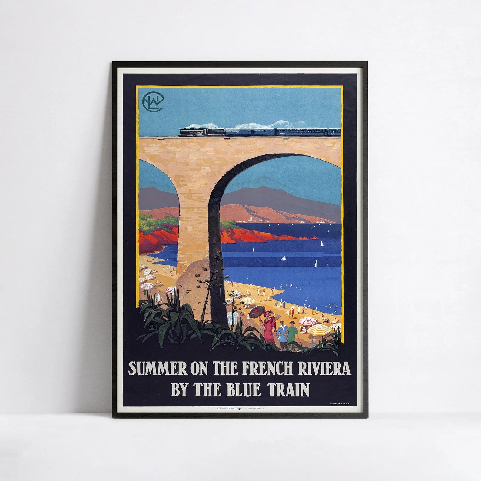 Affiche train vintage "Summer on the French Riviera by the Blue Train" - Charles Jean Hallo - Haute Définition - papier mat 230gr/m² - Poster Vintage