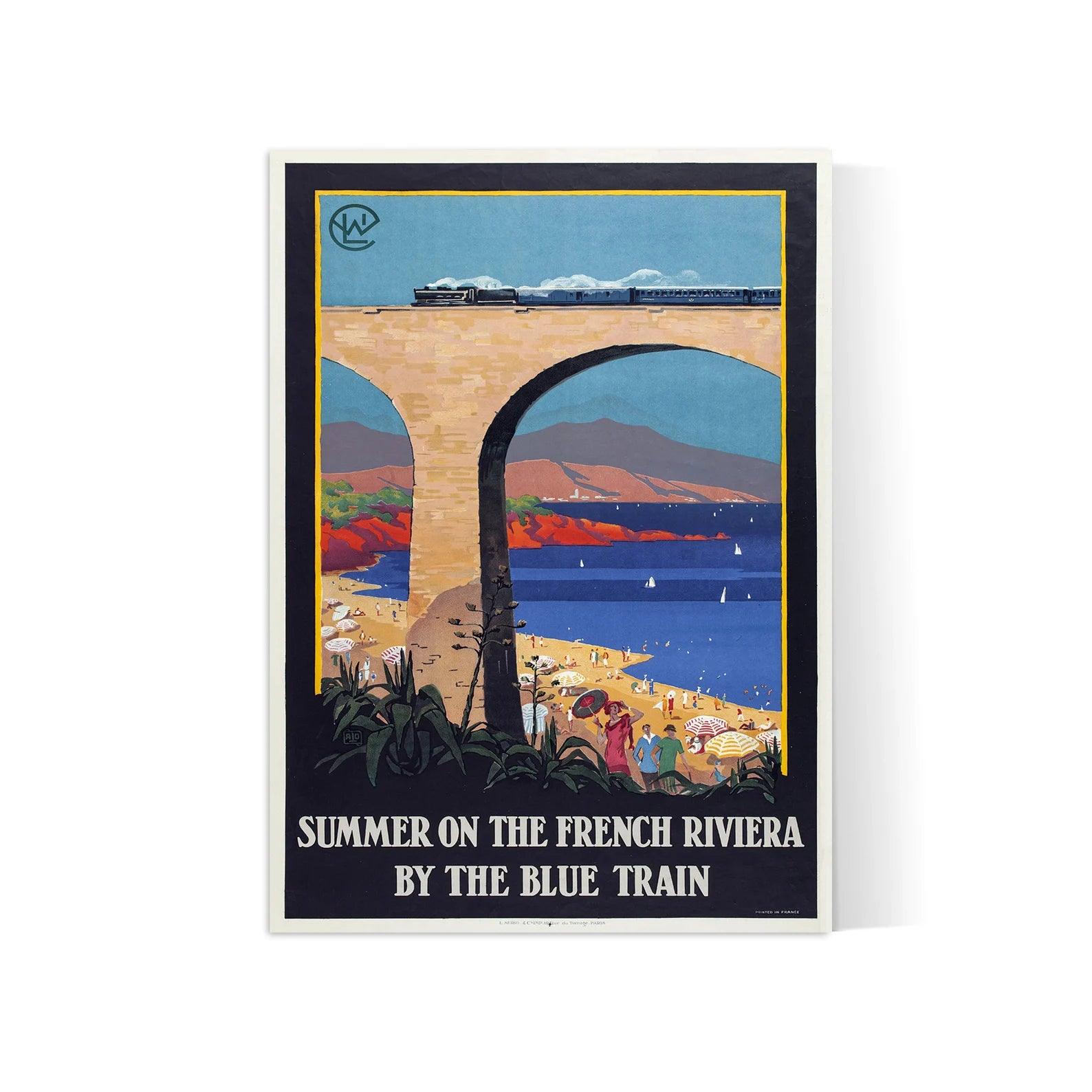 Affiche train vintage "Summer on the French Riviera by the Blue Train" - Charles Jean Hallo - Haute Définition - papier mat 230gr/m² - Poster Vintage