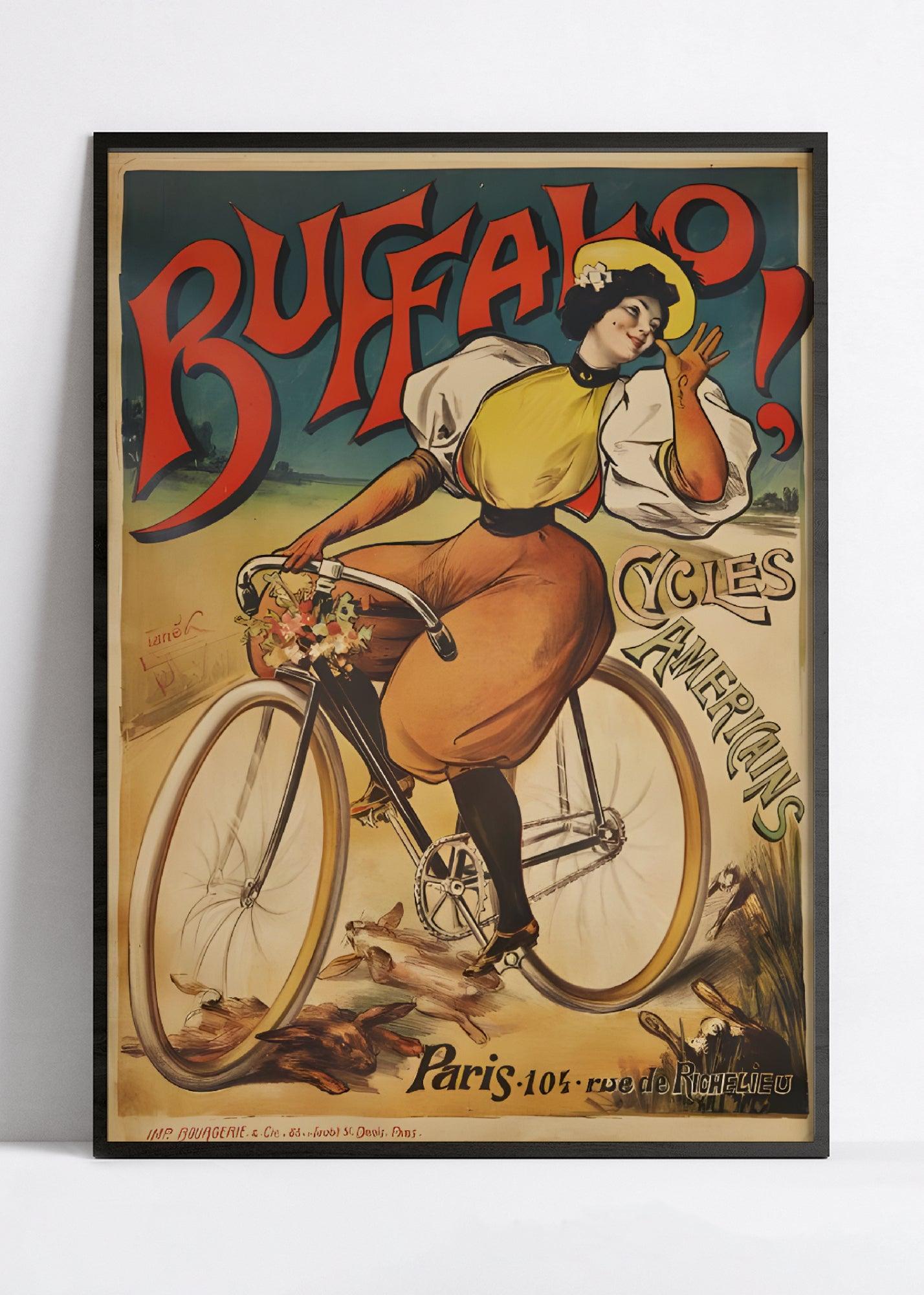 Affiche velo vintage "Buffalo Cycles américain" - Emmanuel Stanek - Haute Définition - papier mat 230gr/m² - Poster Vintage