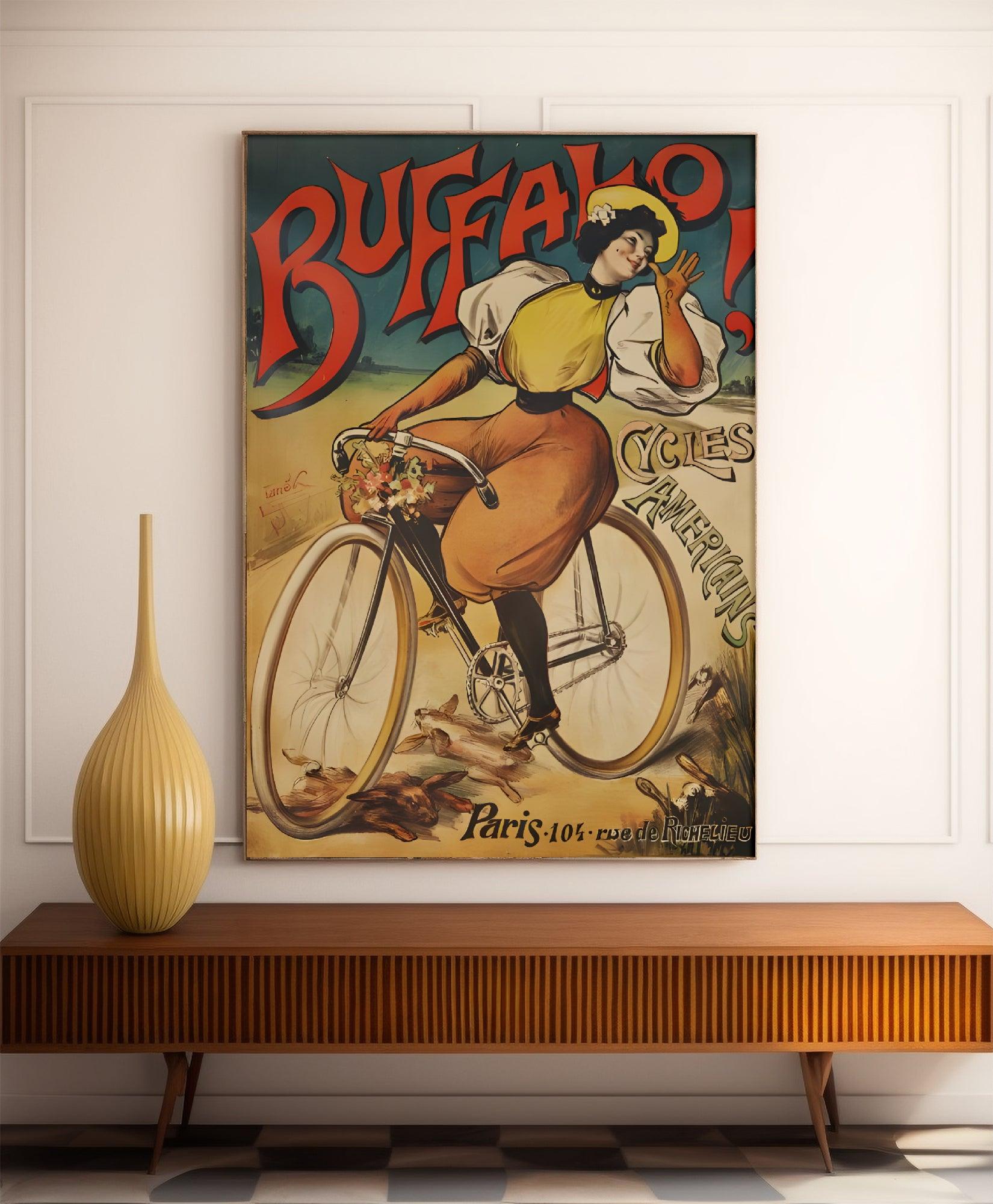 Affiche velo vintage "Buffalo Cycles américain" - Emmanuel Stanek - Haute Définition - papier mat 230gr/m² - Poster Vintage