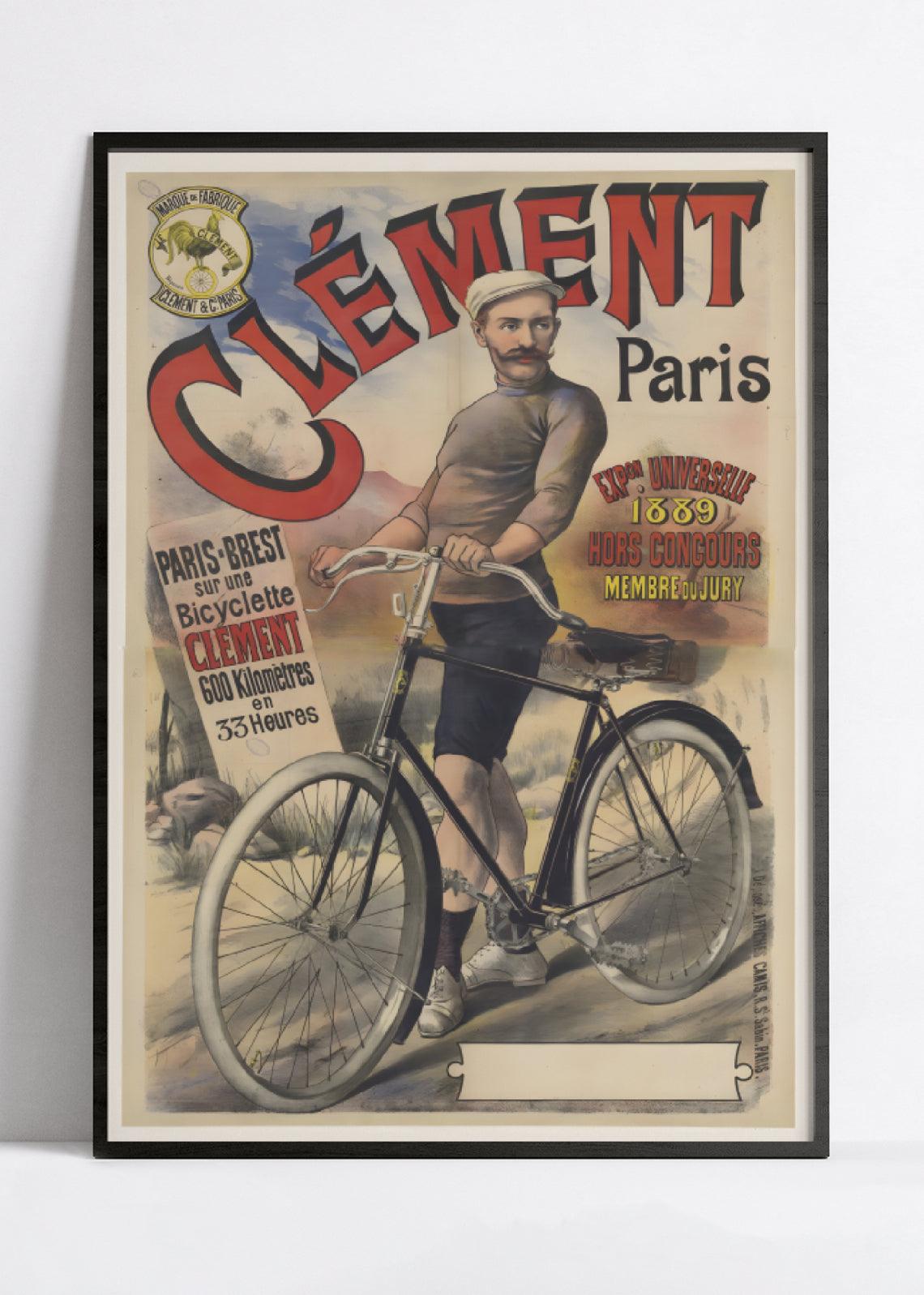 Affiche vélo vintage "Clément Paris" - Haute Définition - papier mat 230gr/m² - Poster Vintage