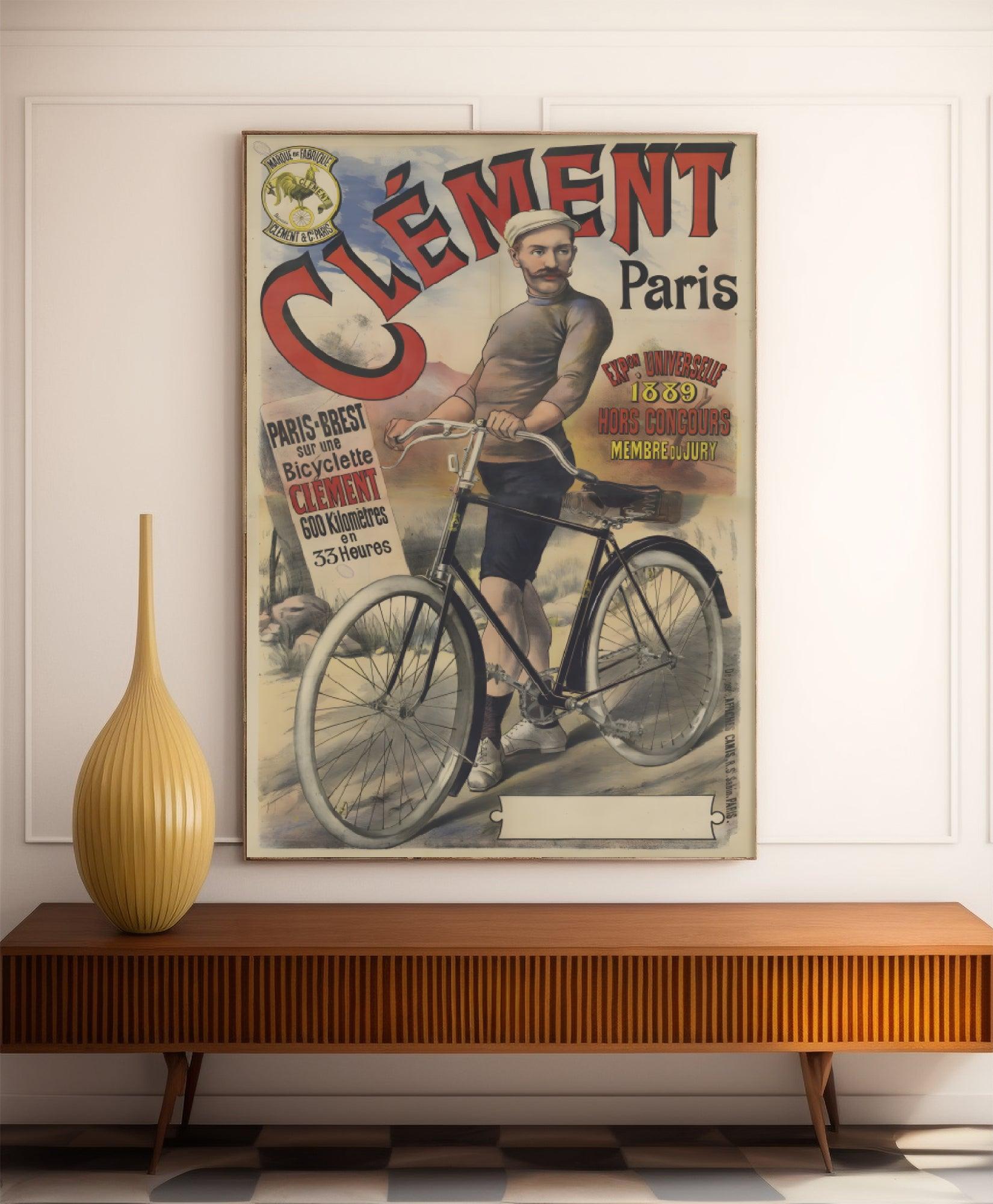 Affiche vélo vintage "Clément Paris" - Haute Définition - papier mat 230gr/m² - Poster Vintage