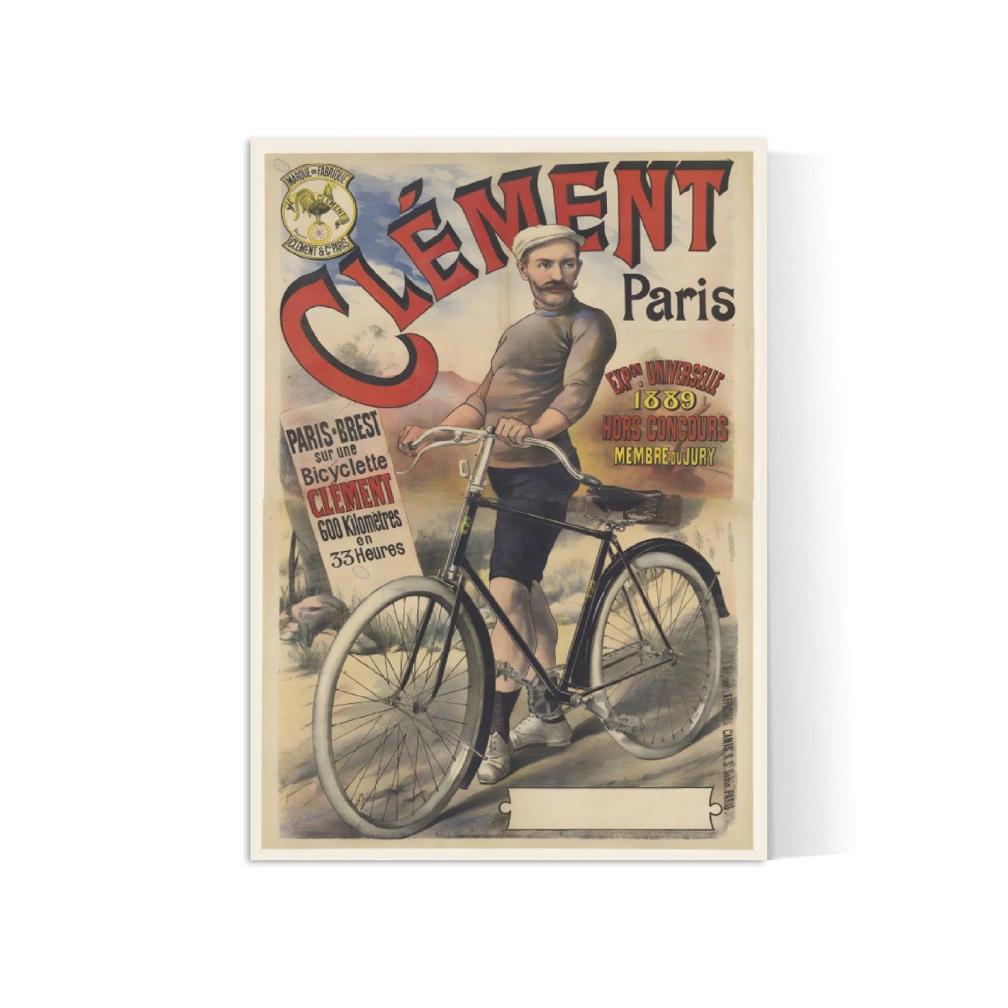 Affiche vélo vintage "Clément Paris" - Haute Définition - papier mat 230gr/m² - Poster Vintage