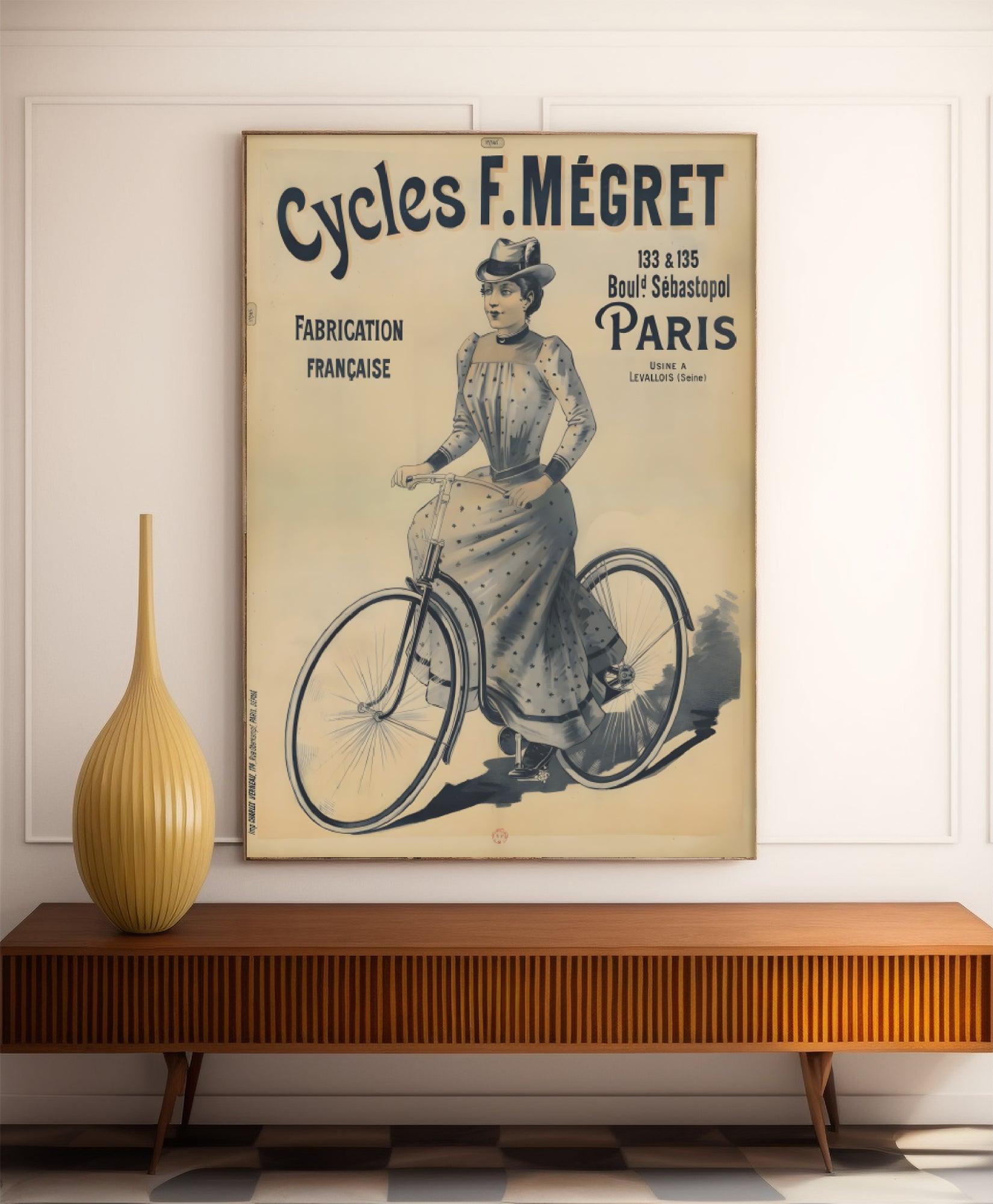 Affiche velo vintage "Cycles Megret - Haute Définition - papier mat 230gr/m² - Poster Vintage