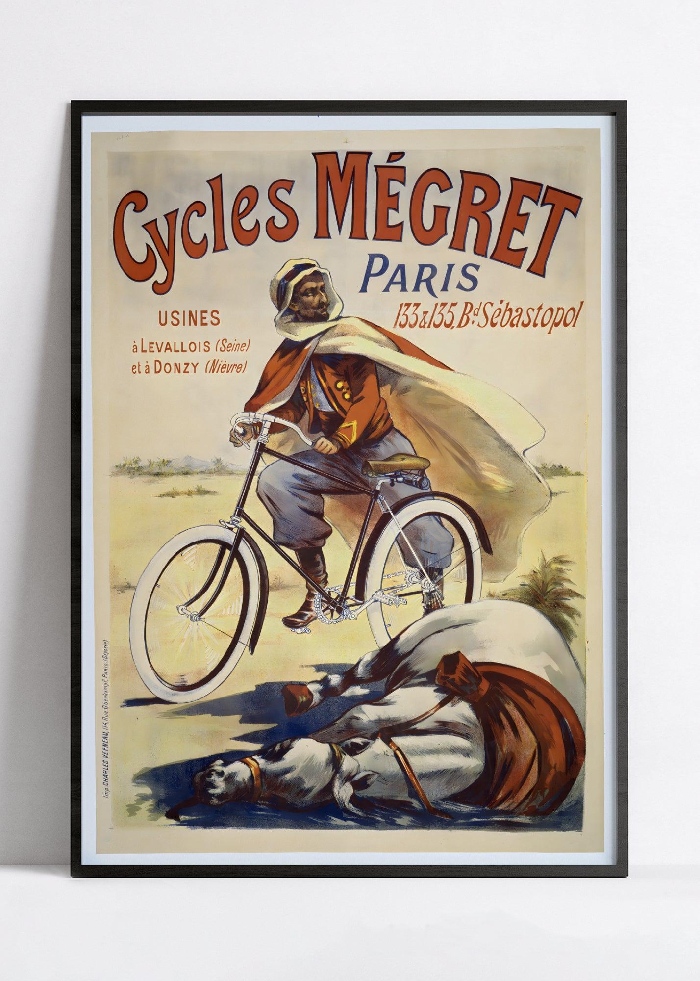 Affiche velo vintage "Cycles Megret Paris - Haute Définition - papier mat 230gr/m² - Poster Vintage