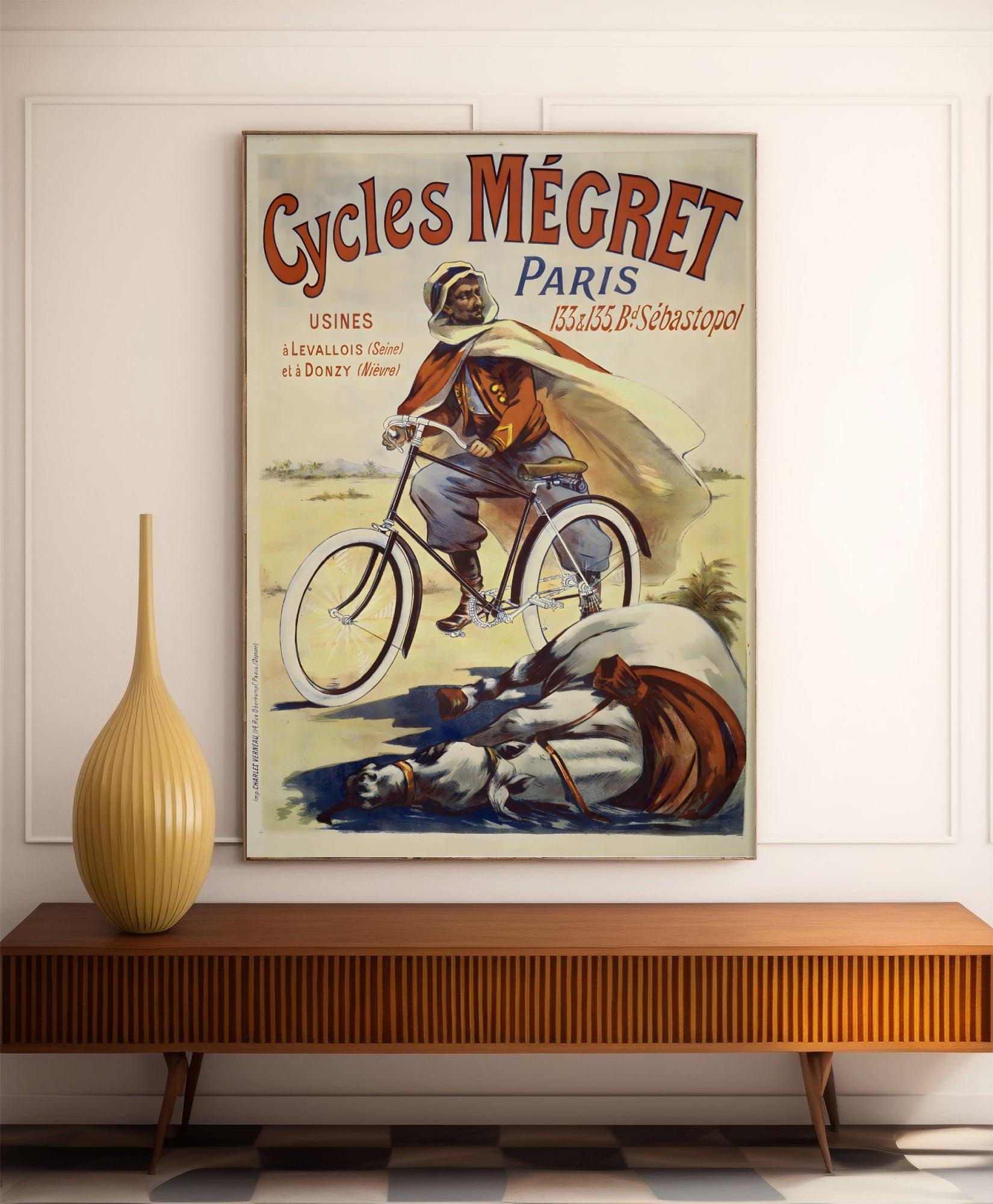 Affiche velo vintage "Cycles Megret Paris - Haute Définition - papier mat 230gr/m² - Poster Vintage