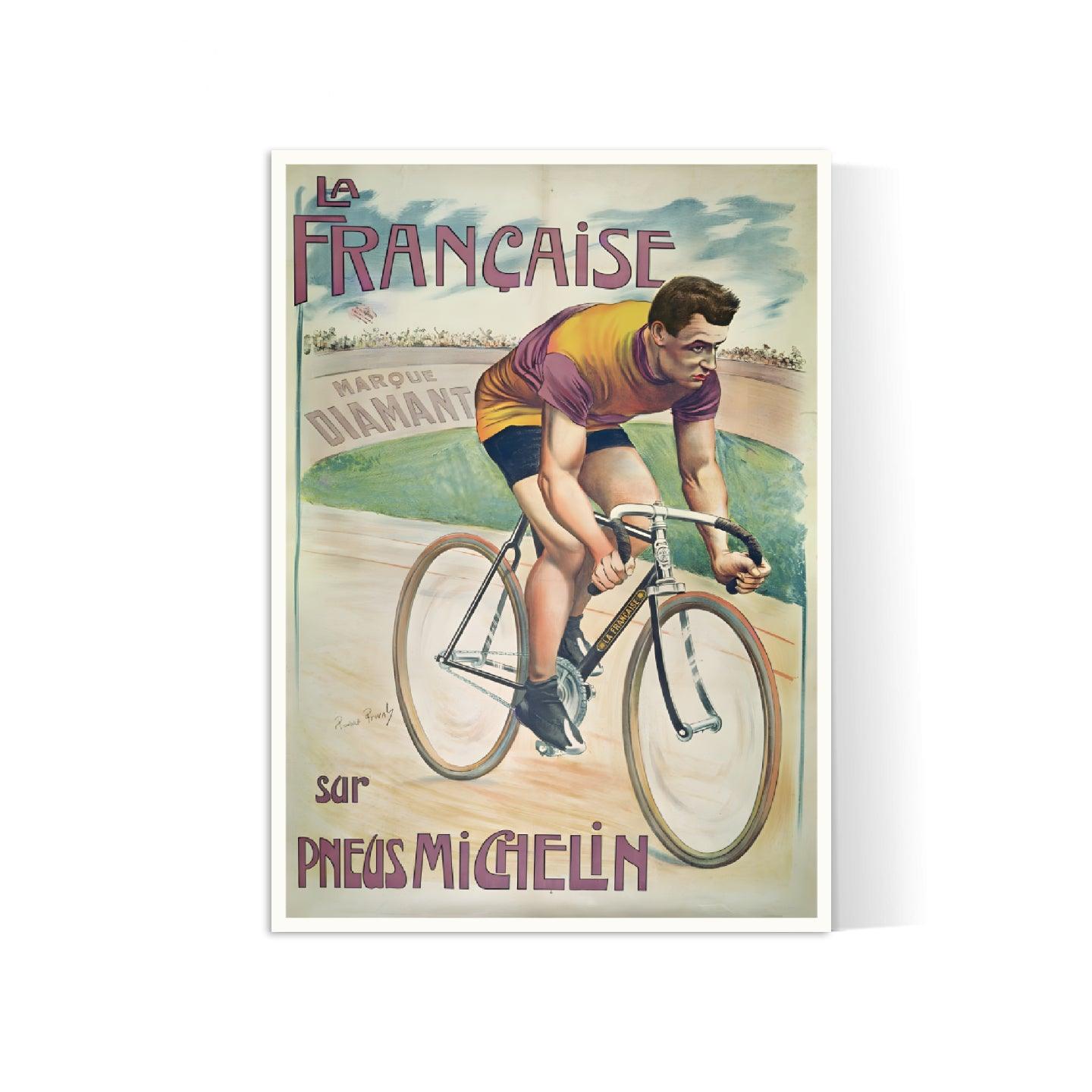 Affiche velo vintage "La française sur pneus Michelin - Haute Définition - papier mat 230gr/m² - Poster Vintage