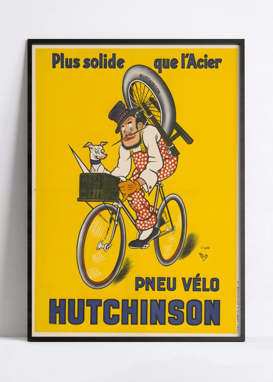 Affiche velo vintage "Pneus Hutchinson" - Mich - Haute Définition - papier mat 230gr/m² - Poster Vintage