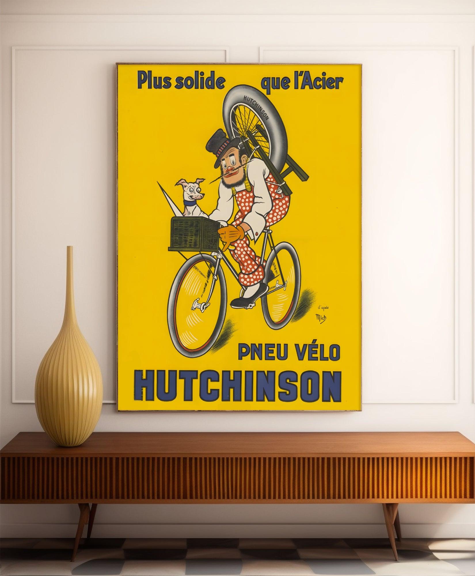 Affiche velo vintage "Pneus Hutchinson" - Mich - Haute Définition - papier mat 230gr/m² - Poster Vintage