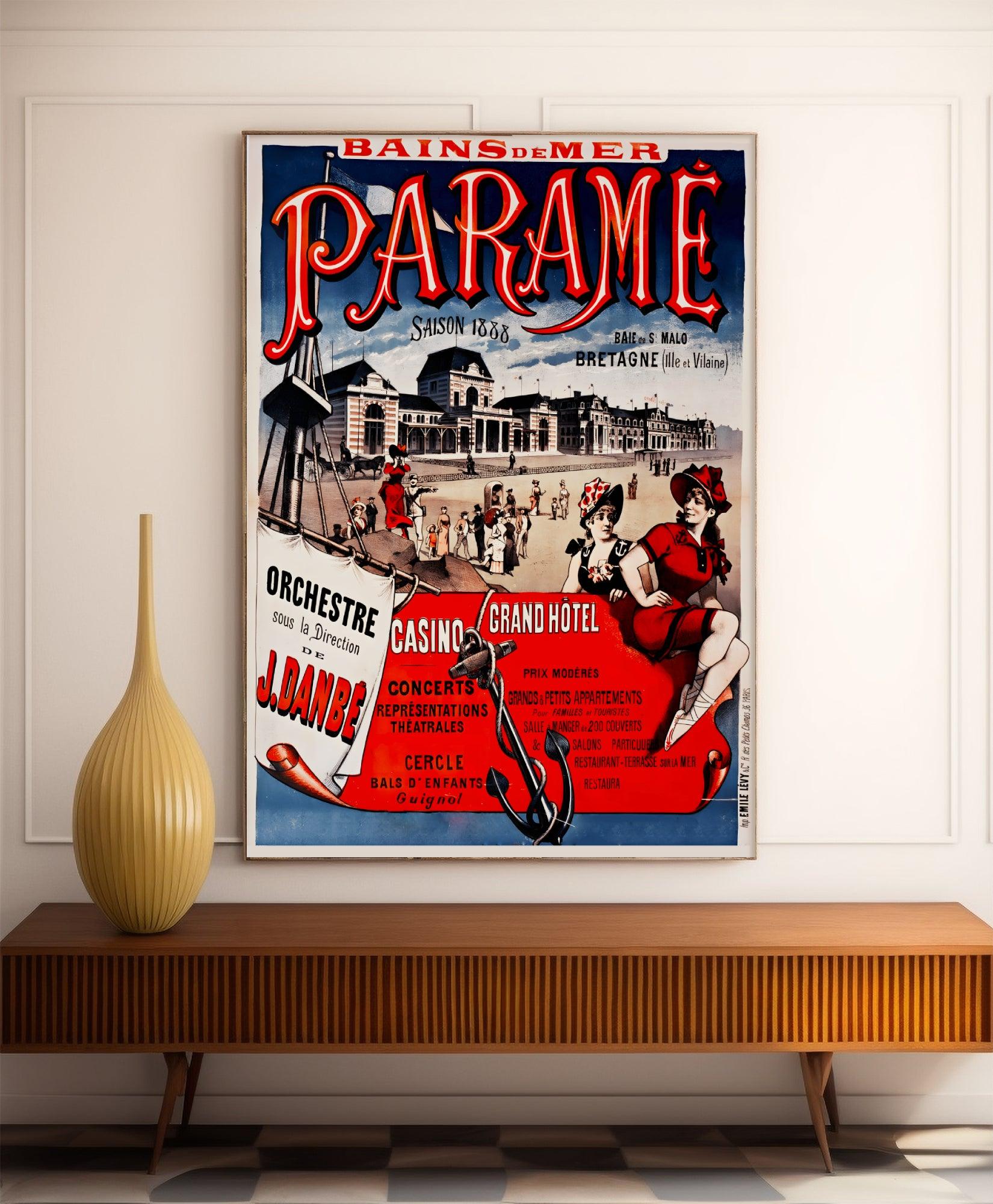 Affiche ville vintage "Bains de mer de Paramé_Saint Malo" - Haute Définition - papier mat 230gr/m² - Poster Vintage