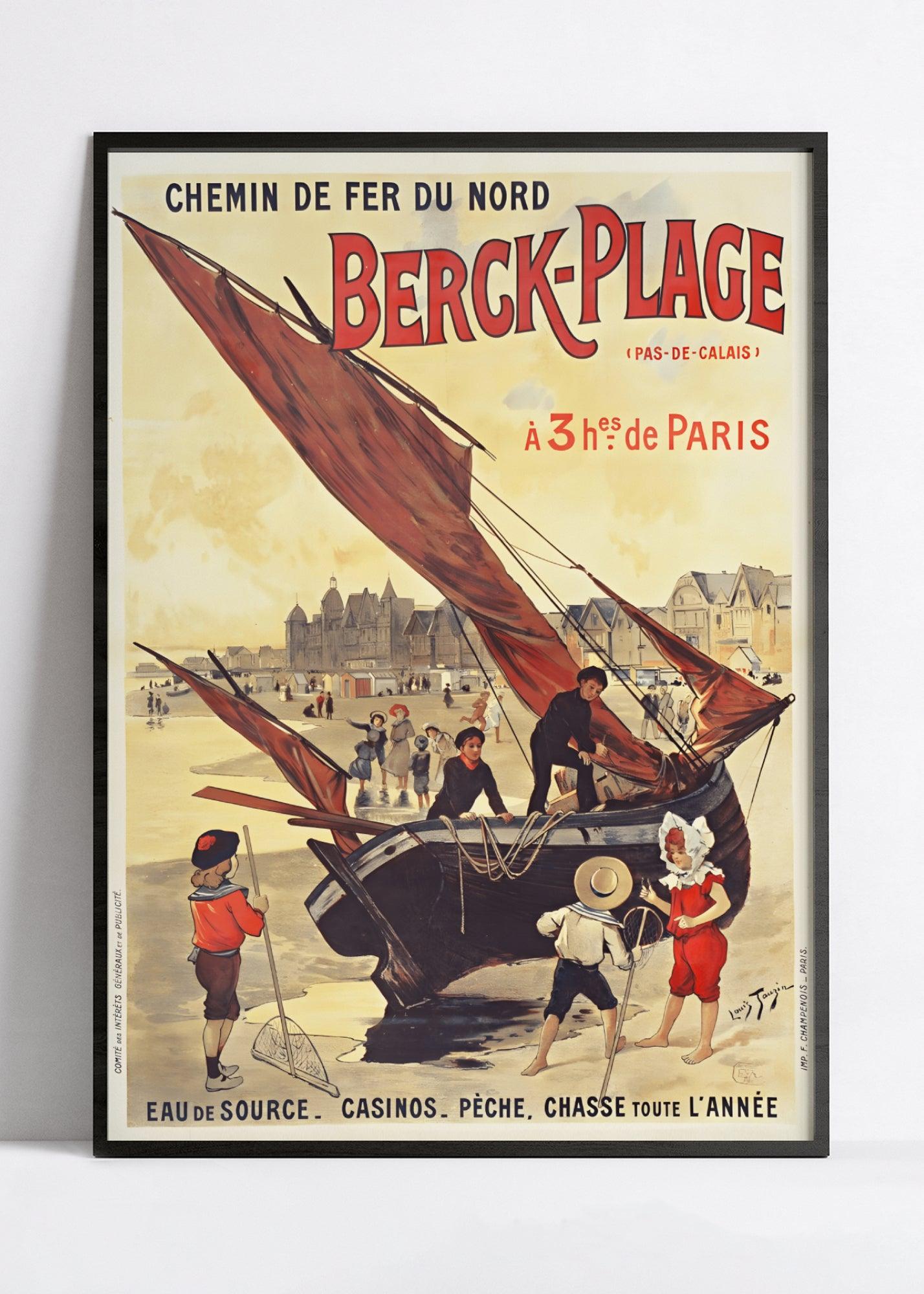 Affiche ville vintage "Berck Plage" - Haute Définition - papier mat 230gr/m² - Poster Vintage