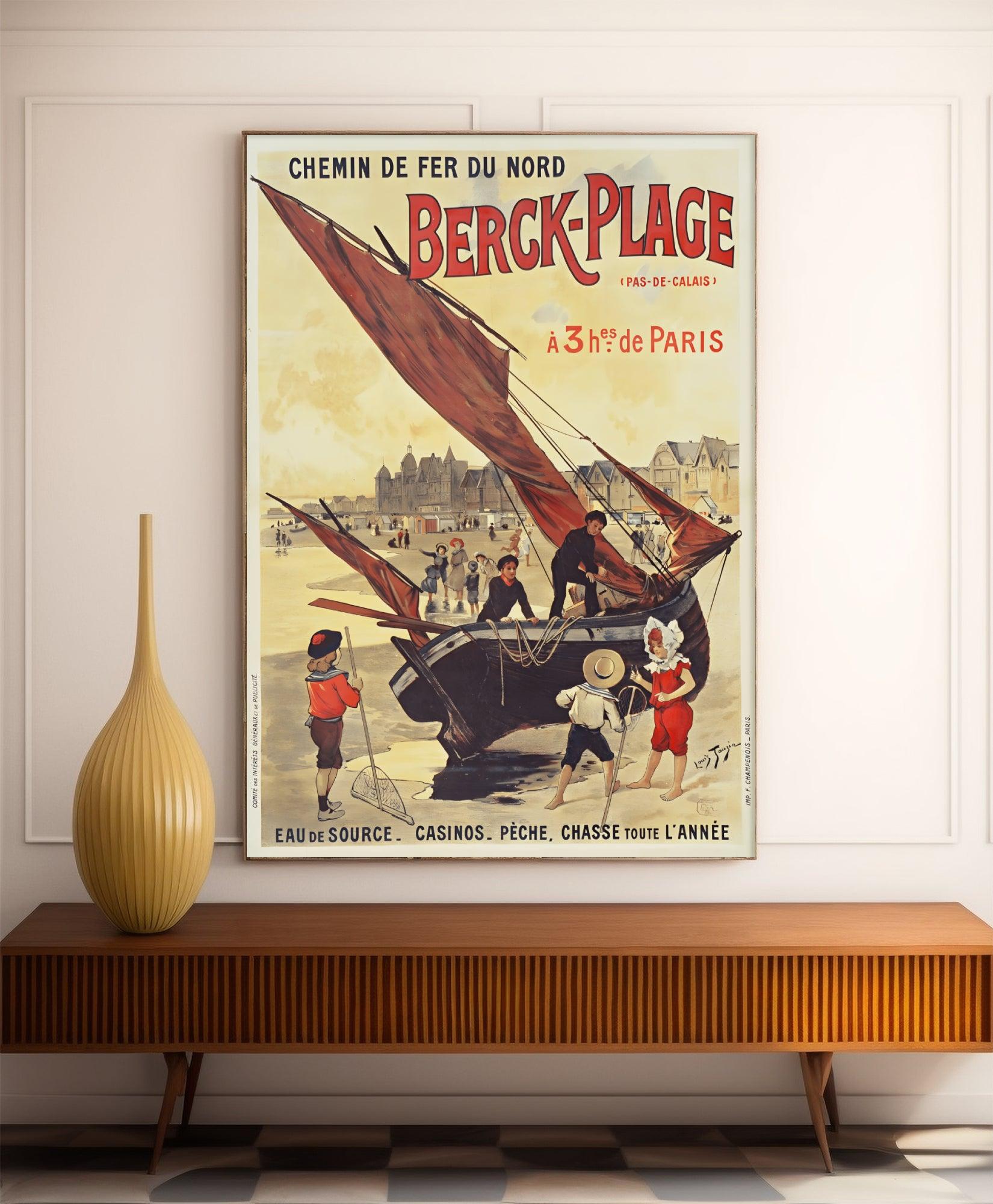 Affiche ville vintage "Berck Plage" - Haute Définition - papier mat 230gr/m² - Poster Vintage