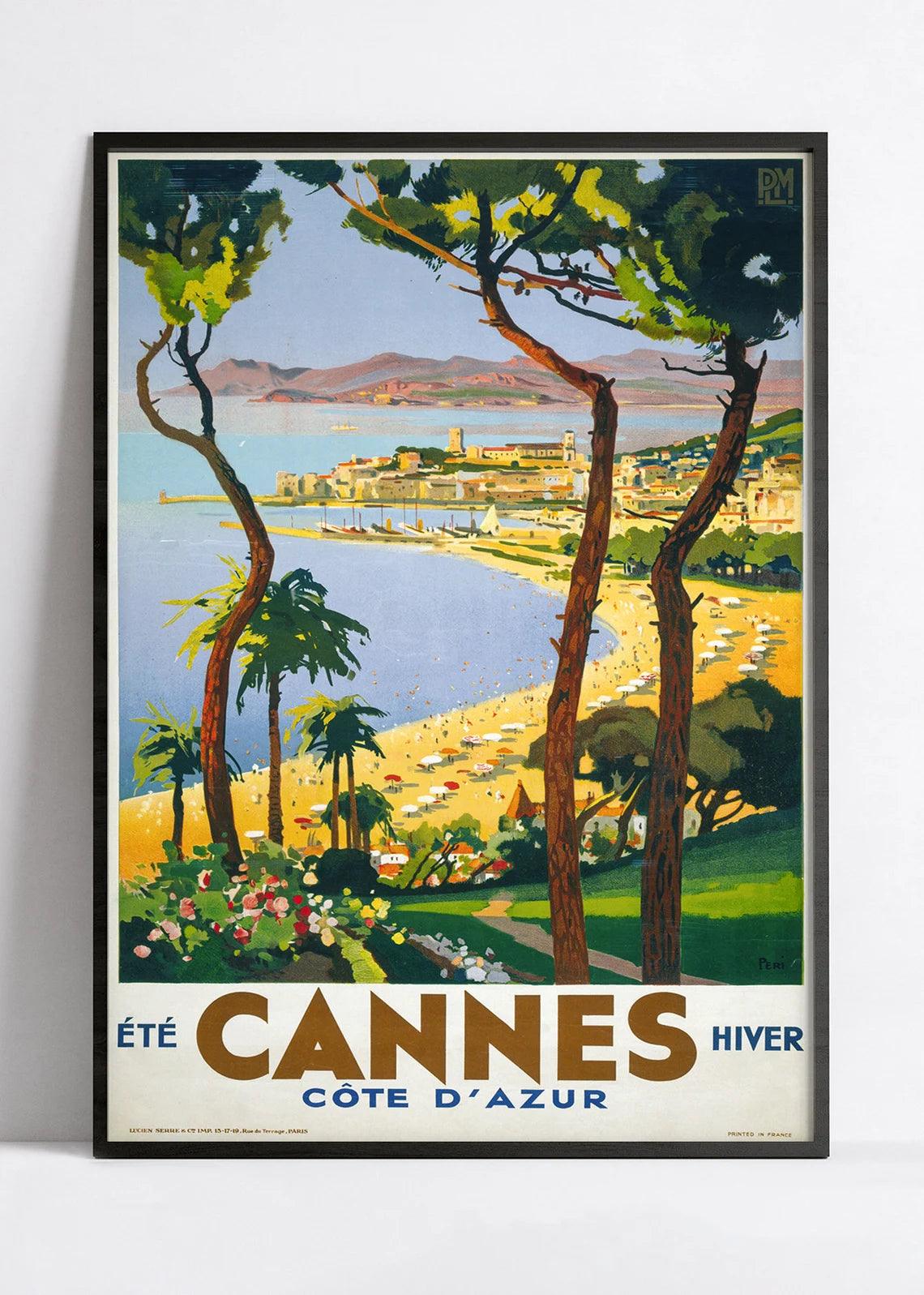 Affiche ville vintage "Cannes" - Haute Définition - papier mat 230gr/m² - Poster Vintage