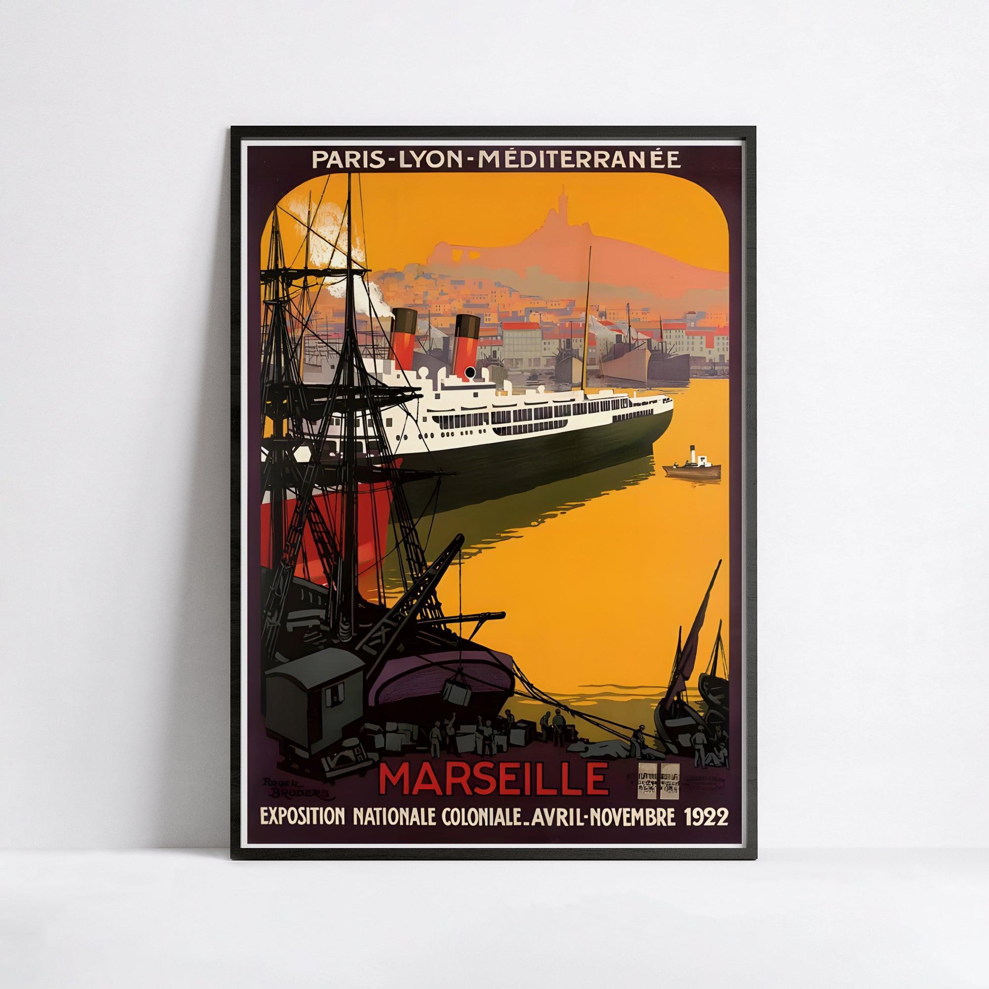 Affiche ville vintage "Marseille - exposition coloniale 1922" - Roger Broders - Haute Définition - papier mat 230gr/m² - Poster Vintage