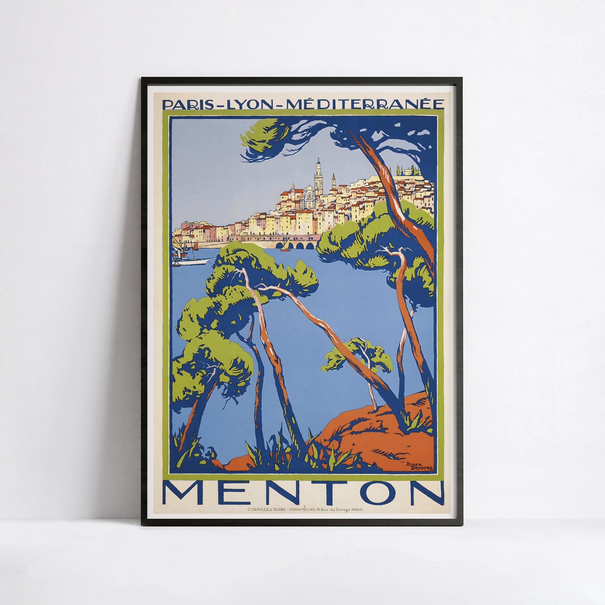 Affiche ville vintage "Menton" - Roger Broders - Haute Définition - papier mat 230gr/m² - Poster Vintage