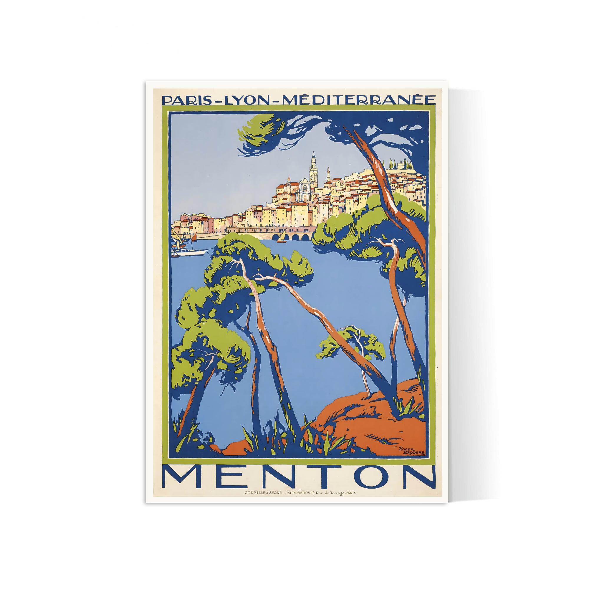 Affiche ville vintage "Menton" - Roger Broders - Haute Définition - papier mat 230gr/m² - Poster Vintage