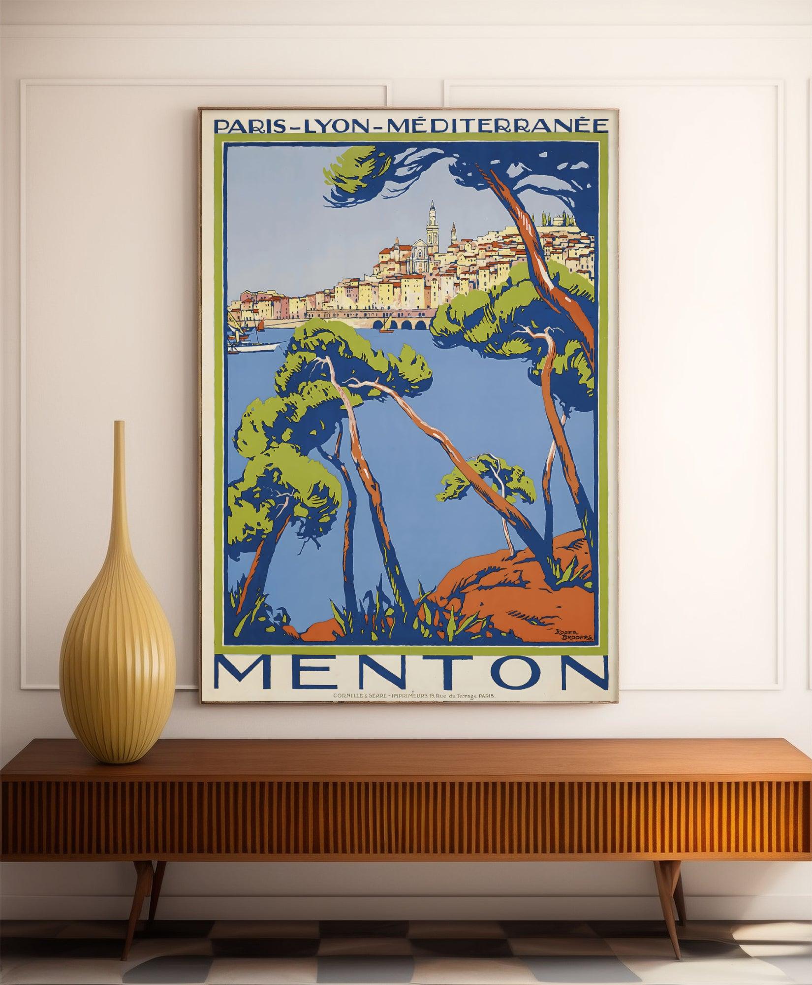 Affiche ville vintage "Menton" - Roger Broders - Haute Définition - papier mat 230gr/m² - Poster Vintage