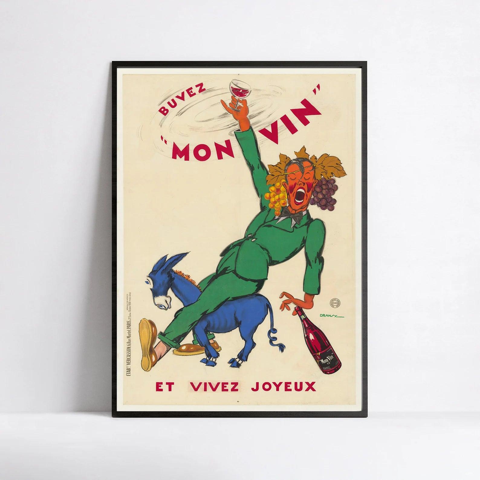 Affiche vintage "BUVEZ MON VIN ET VIVEZ JOYEUX" - Jules Isnard Dransy - Haute Définition - papier mat 230gr/m² - Poster Vintage