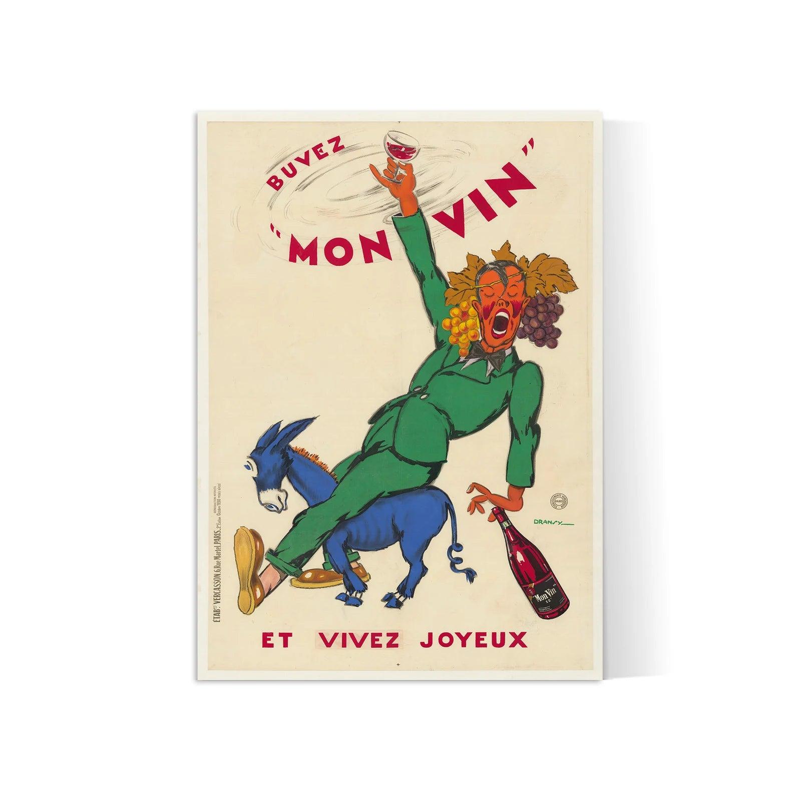 Affiche vintage "BUVEZ MON VIN ET VIVEZ JOYEUX" - Jules Isnard Dransy - Haute Définition - papier mat 230gr/m² - Poster Vintage