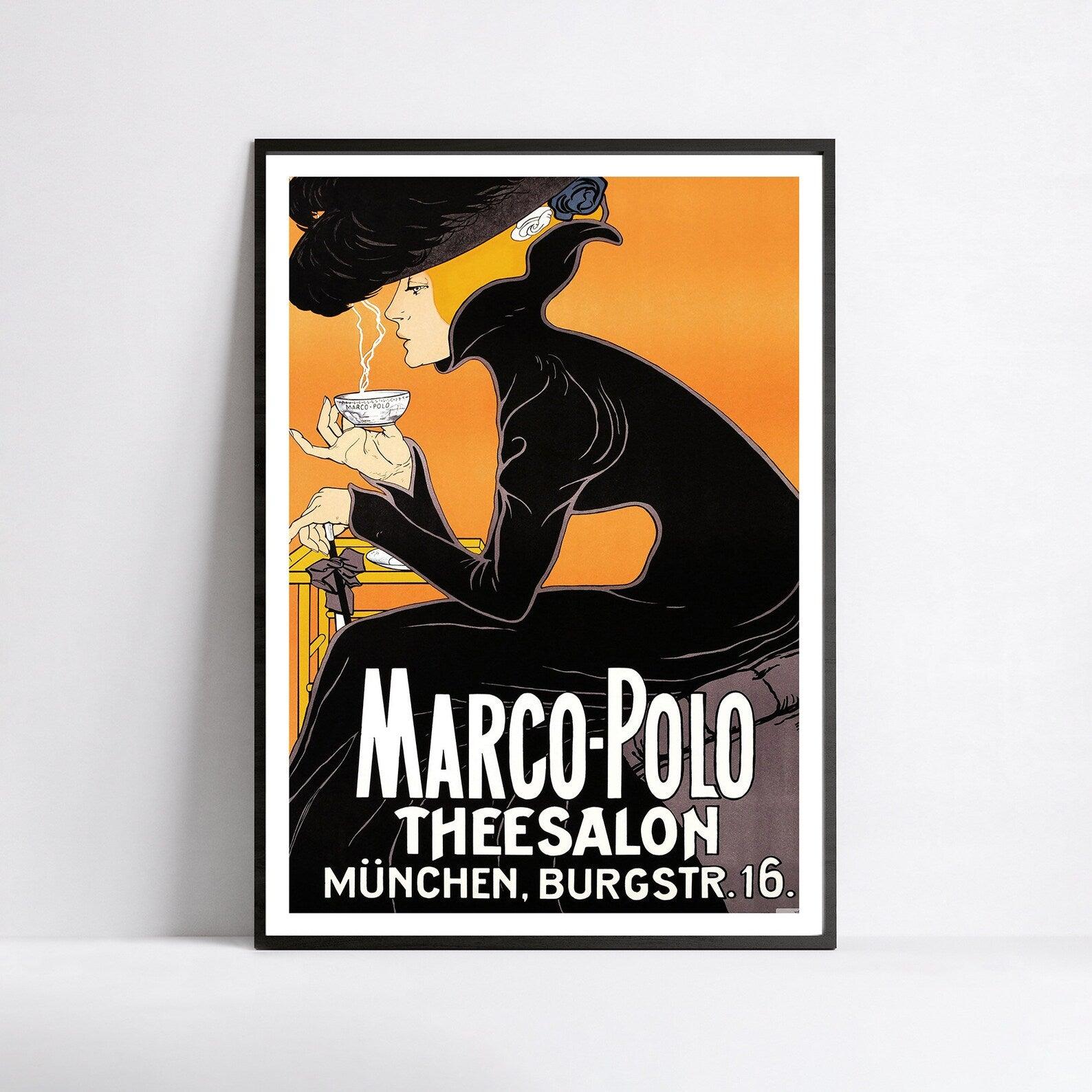 Affiche vintage "Marco-Polo Theesalon"- Haute Définition - papier mat 230gr/m² - Poster Vintage