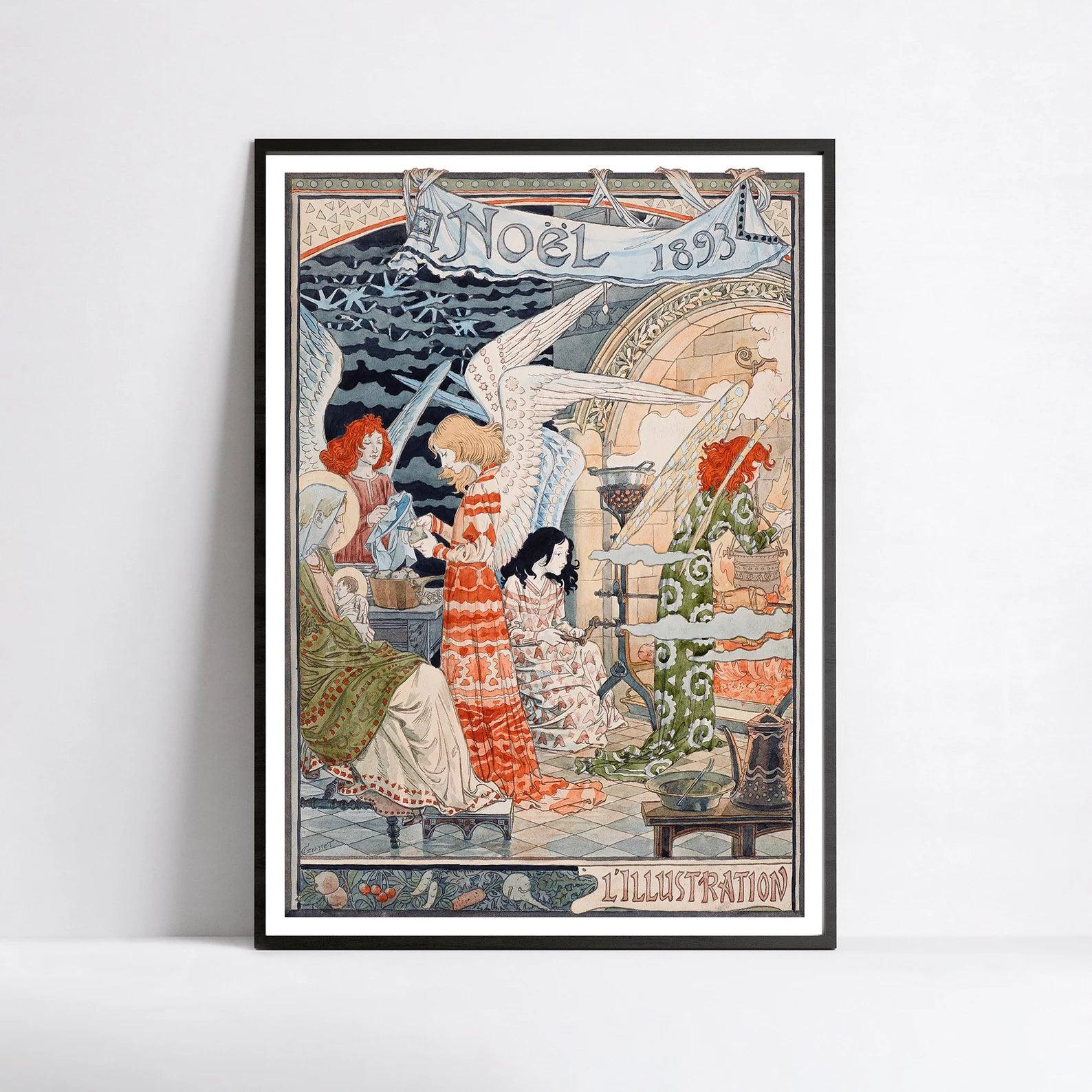 Affiche vintage "Noël 1893" - Eugéne Grasset - Haute Définition - papier mat 230gr/m² - Poster Vintage