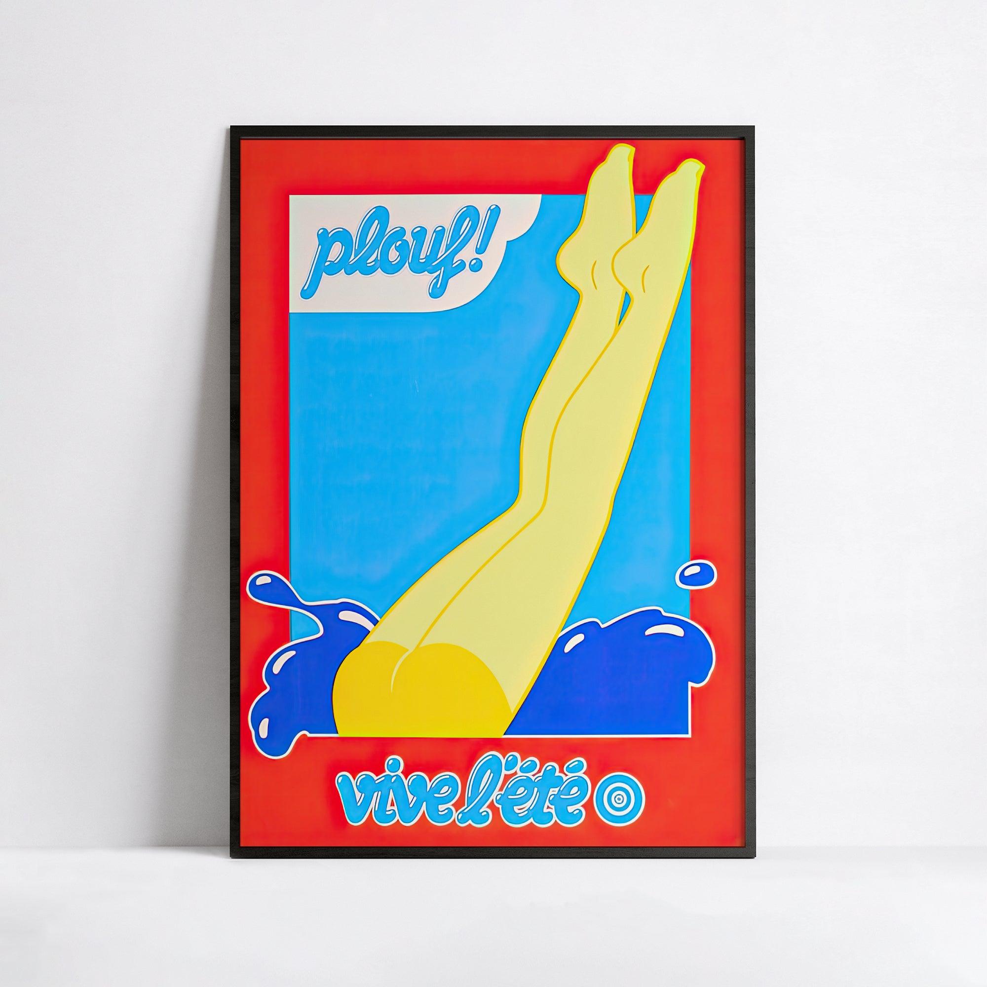 Affiche vintage "Plouf, vive l'été" - Haute Définition - papier mat 230gr/m2 - Poster Vintage