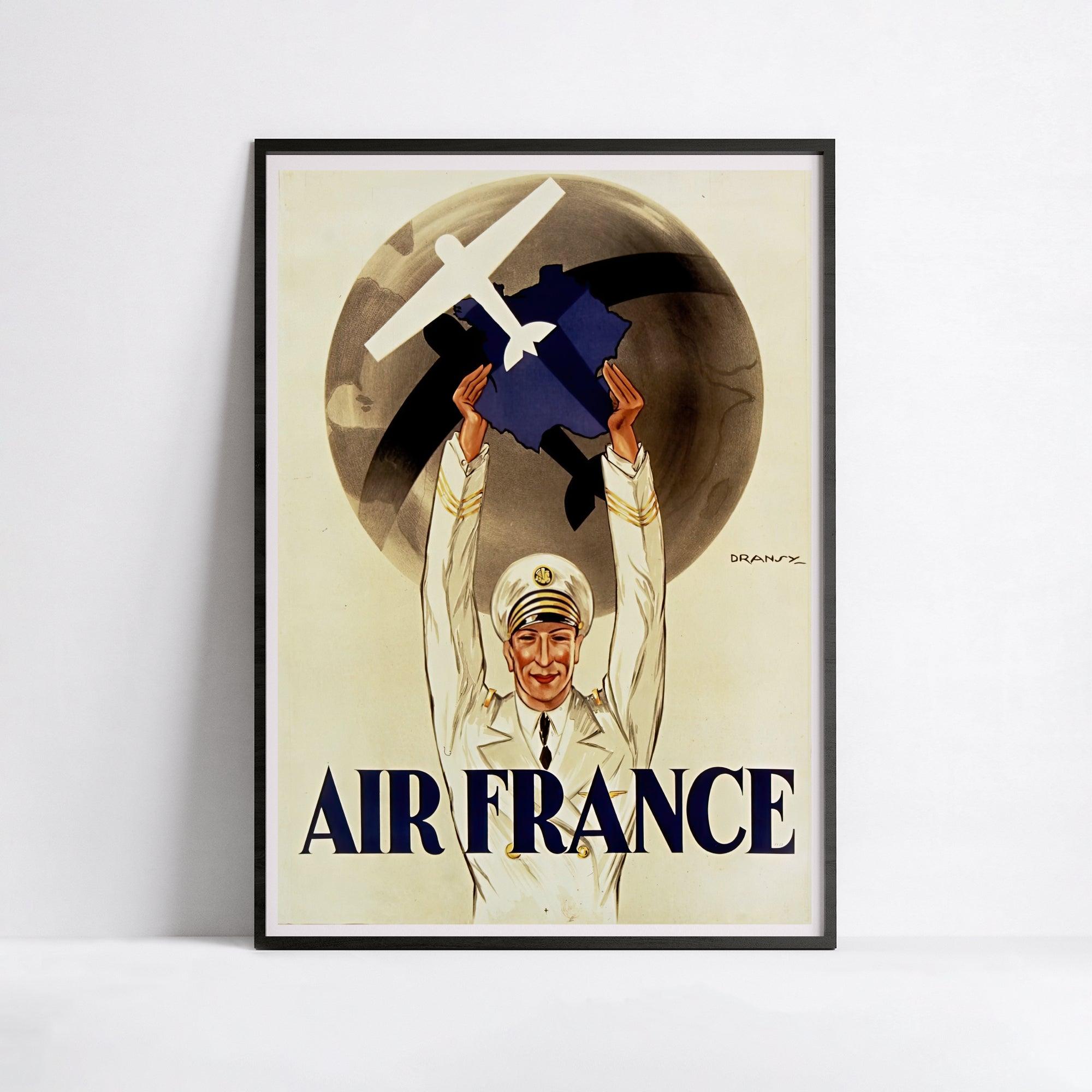 Affiche Vintage "Première Affiche Publicitaire Air France" - Dransy - Haute Définition - papier mat 230gr/m2 - Poster Vintage