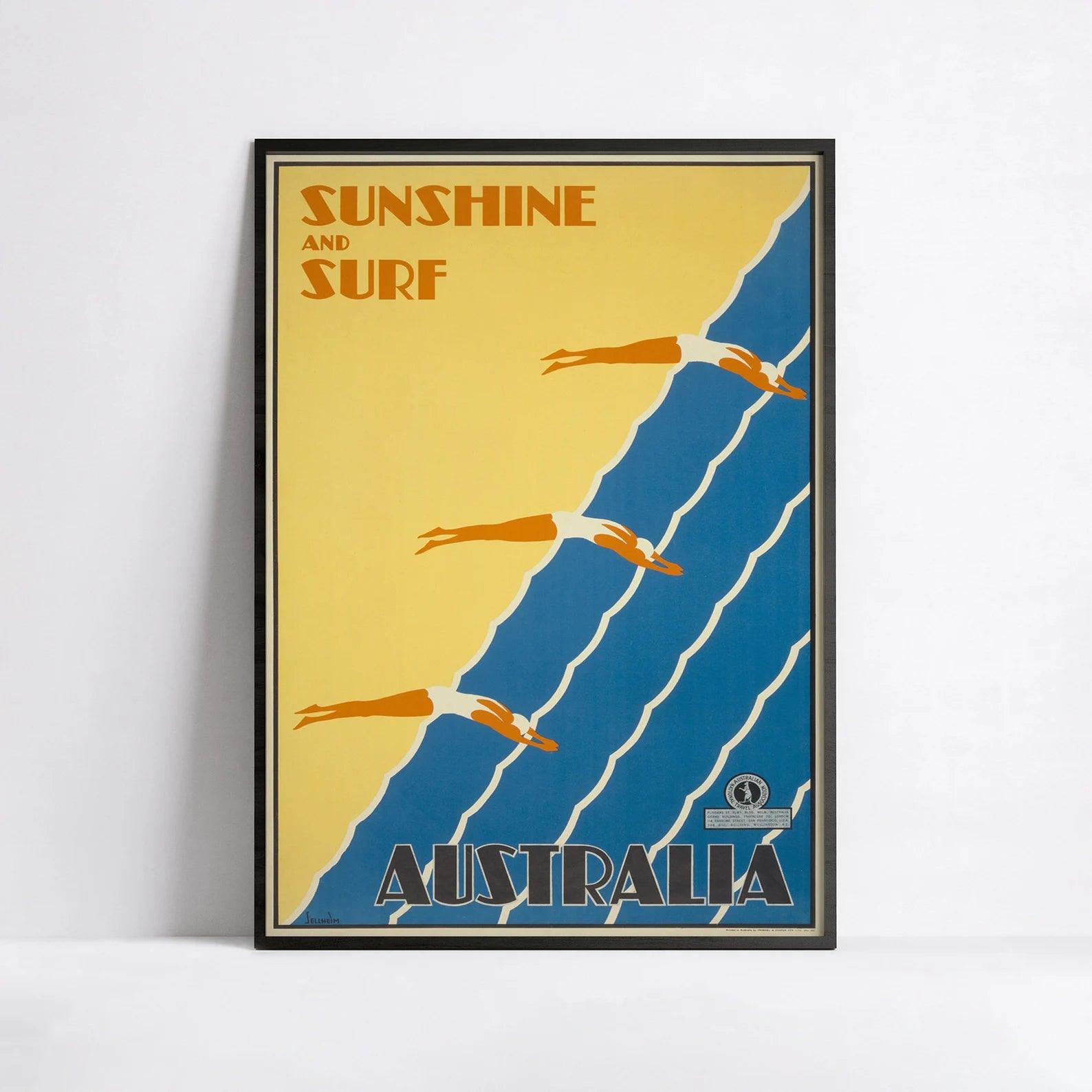 Affiche vintage "Sunshine and Surf" Australia - Gert Sellheim - Haute Définition - papier mat 230gr/m² - Poster Vintage