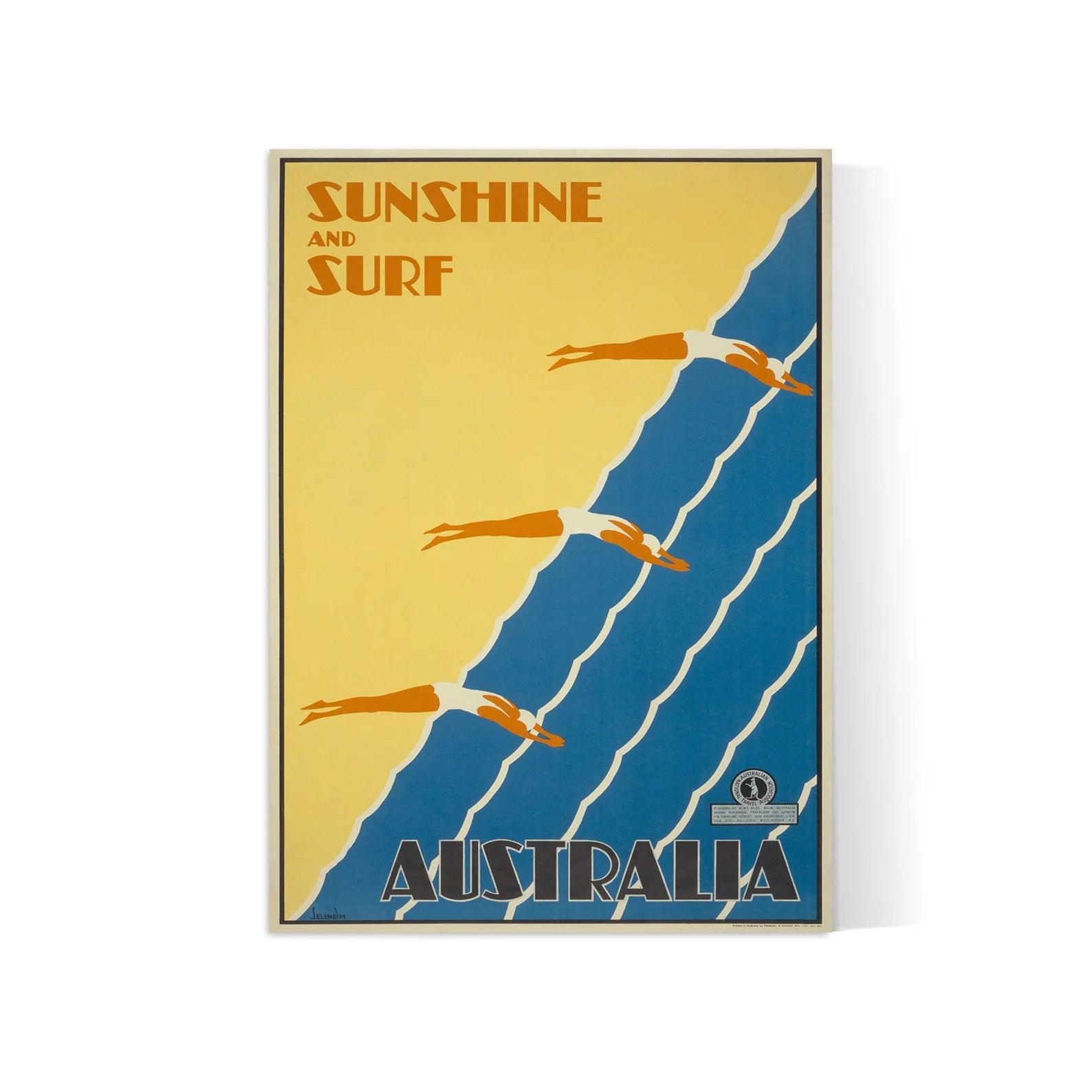 Affiche vintage "Sunshine and Surf" Australia - Gert Sellheim - Haute Définition - papier mat 230gr/m² - Poster Vintage