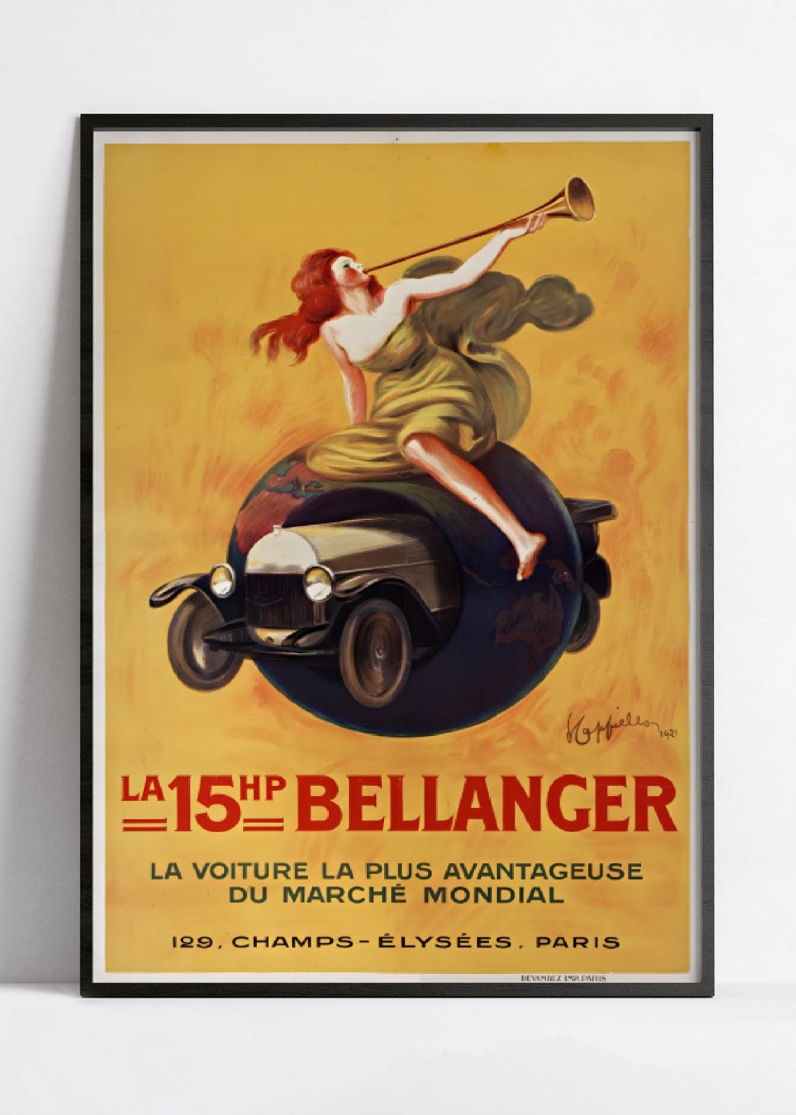 Affiche voiture vintage "15HP Bellanger" - Leonetto Cappiello - Haute Définition - papier mat 230gr/m² - Poster Vintage