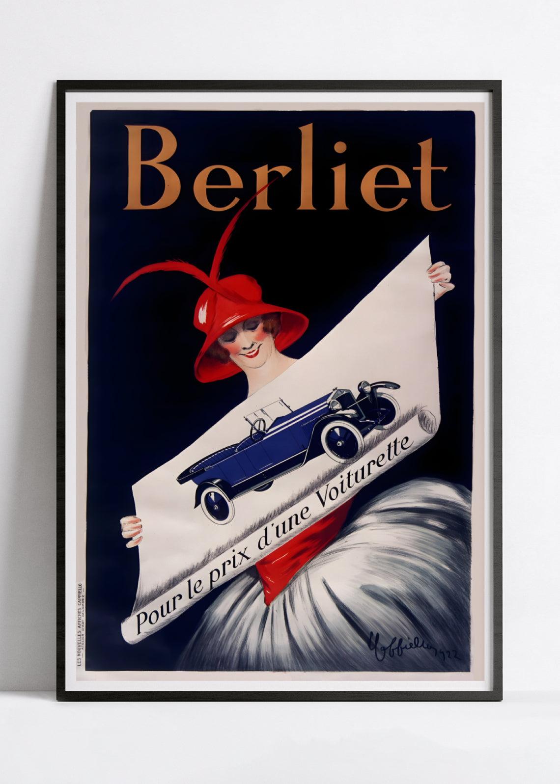 Affiche voiture vintage "Automobile Berliet" - Leonetto Cappiello - Haute Définition - papier mat 230gr/m² - Poster Vintage