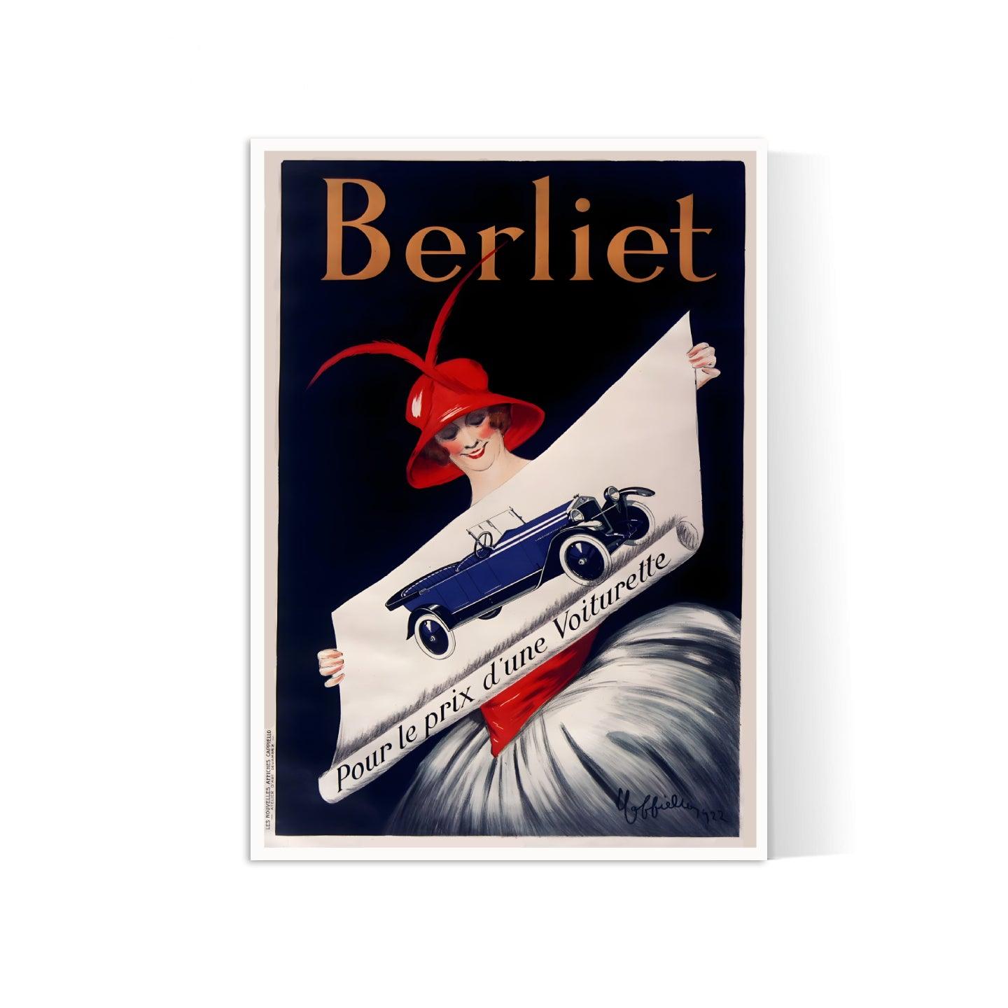 Affiche voiture vintage "Automobile Berliet" - Leonetto Cappiello - Haute Définition - papier mat 230gr/m² - Poster Vintage