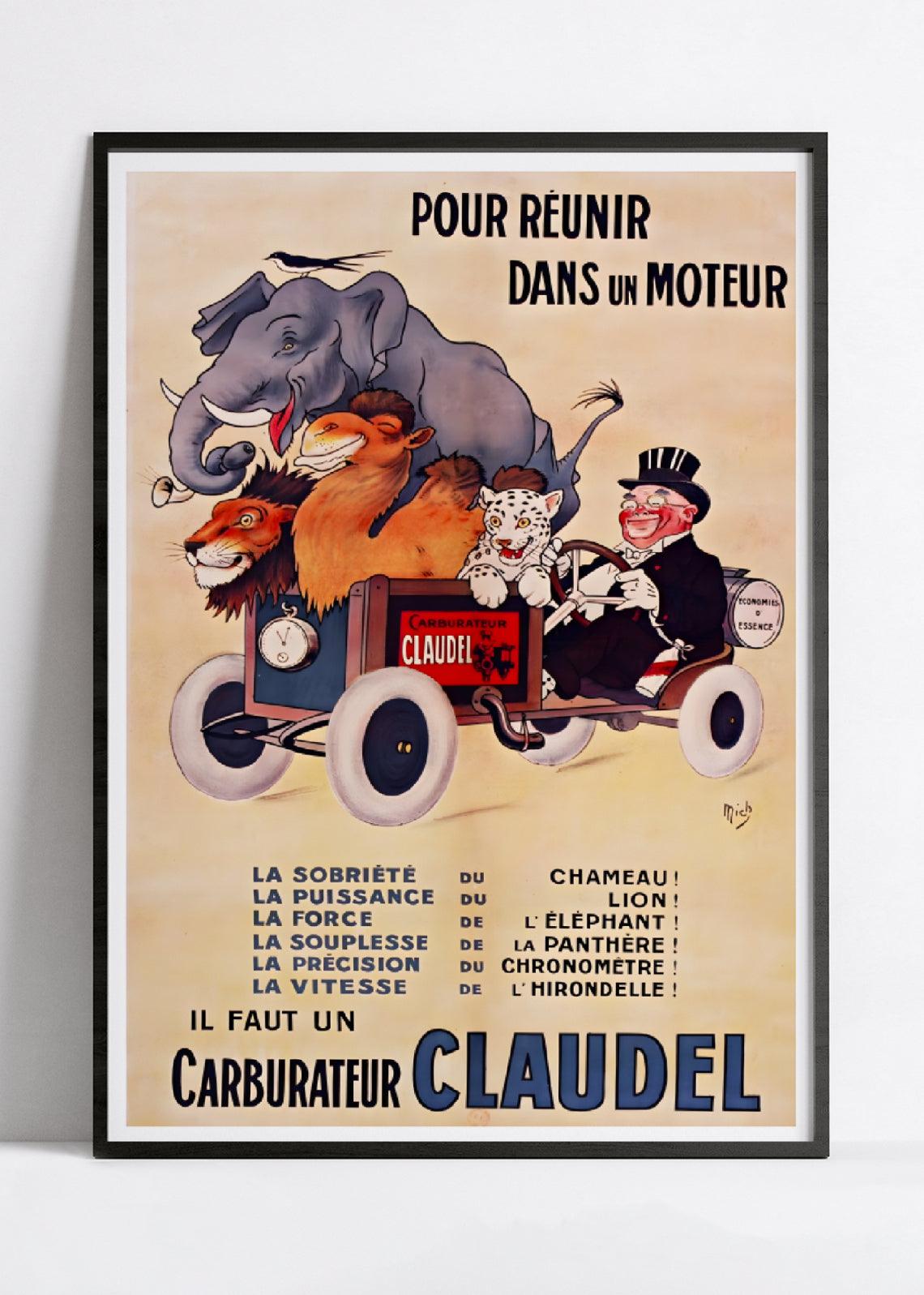 Affiche voiture vintage "Carburateur Claudel" - Mich - Haute Définition - papier mat 230gr/m² - Poster Vintage