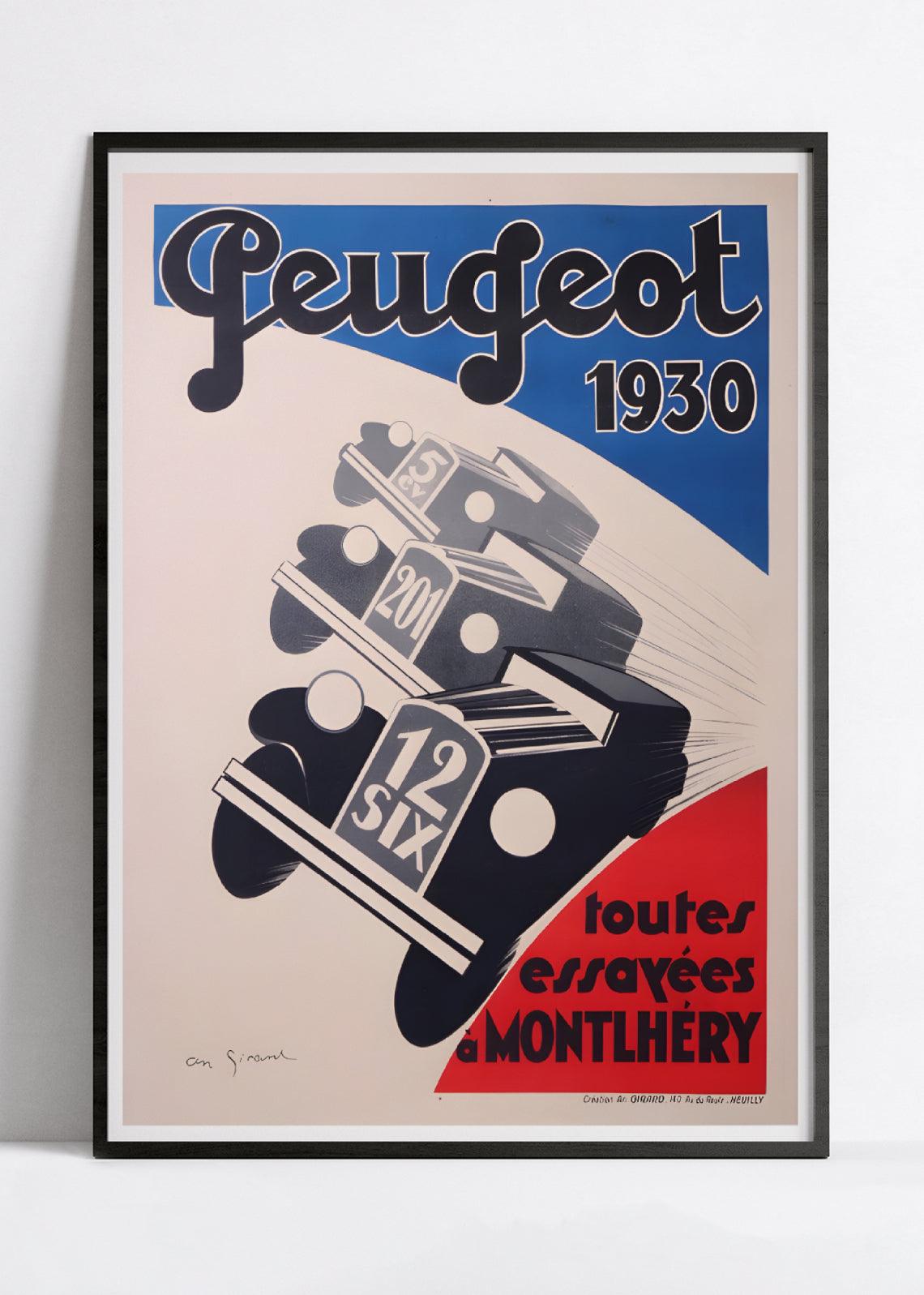 Affiche voiture vintage "Peugeot 1930" - GIR - Haute Définition - papier mat 230gr/m² - Poster Vintage