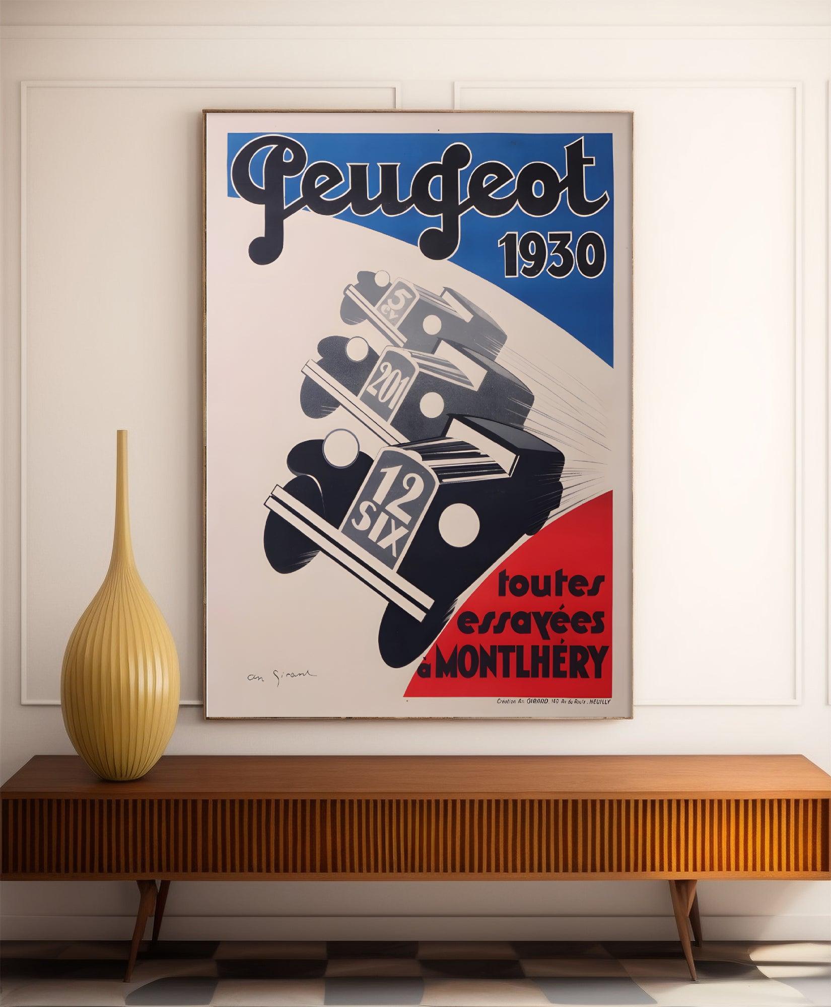 Affiche voiture vintage "Peugeot 1930" - GIR - Haute Définition - papier mat 230gr/m² - Poster Vintage