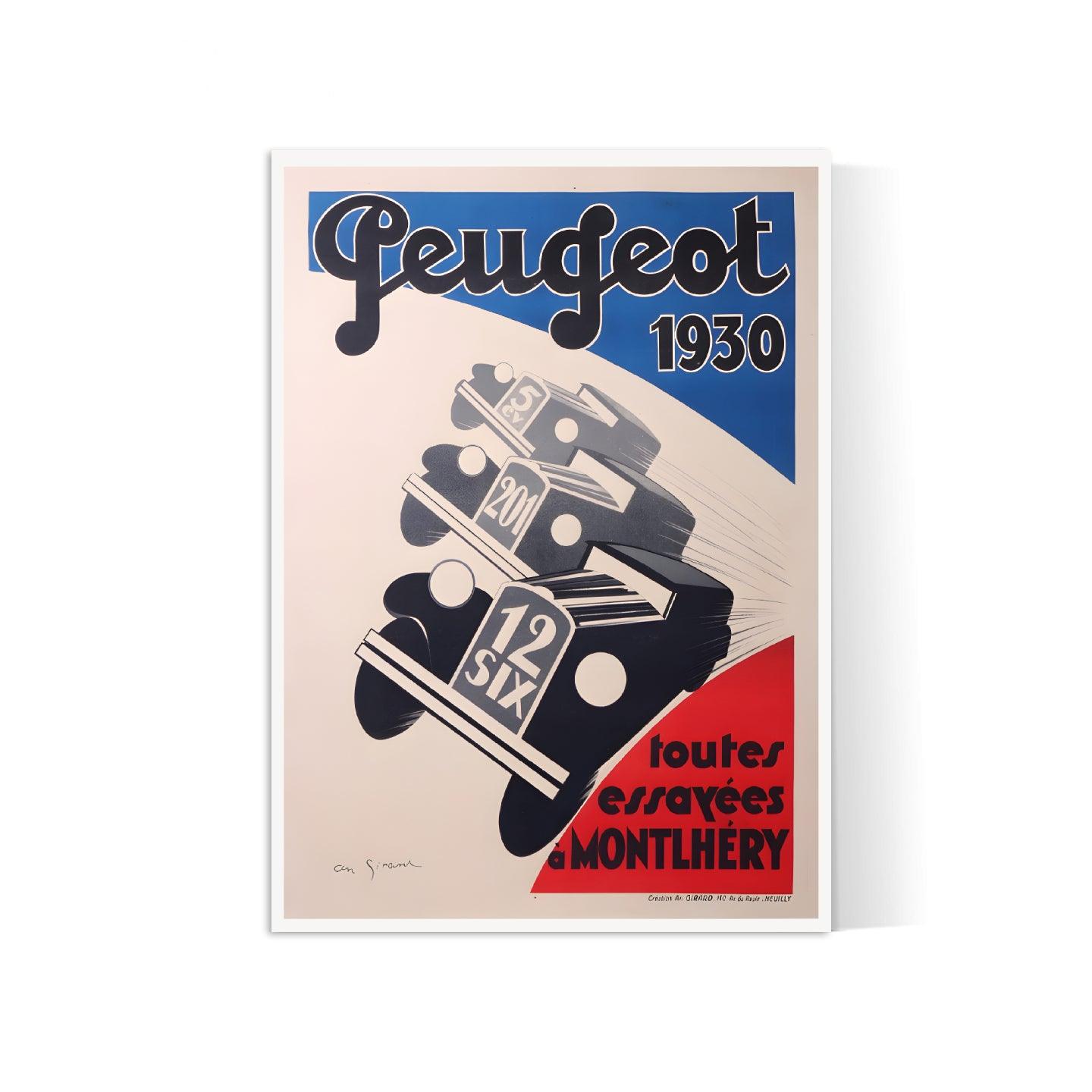 Affiche voiture vintage "Peugeot 1930" - GIR - Haute Définition - papier mat 230gr/m² - Poster Vintage