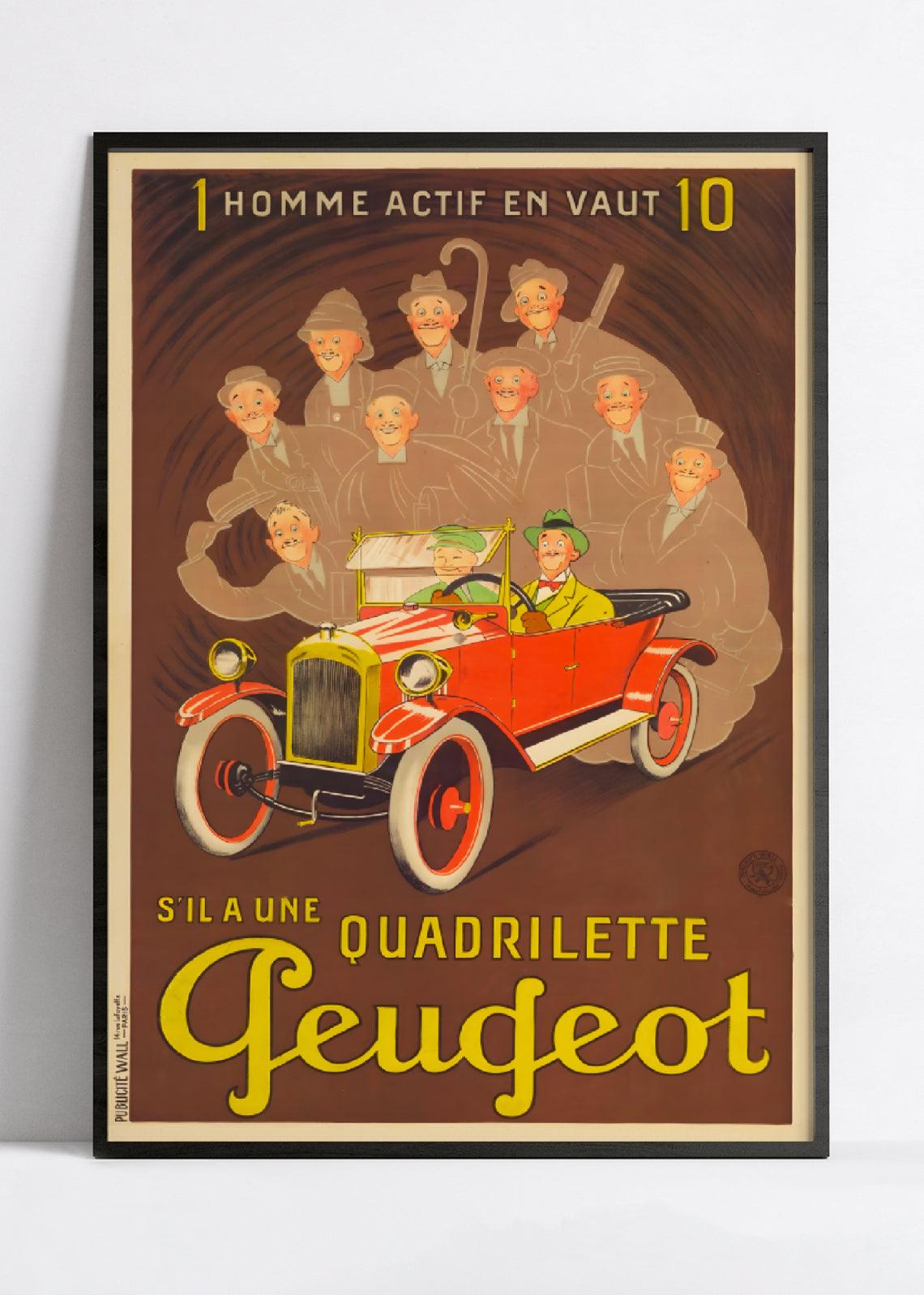 Affiche voiture vintage "Quadrillette Peugeot" - Mich - Haute Définition - papier mat 230gr/m² - Poster Vintage