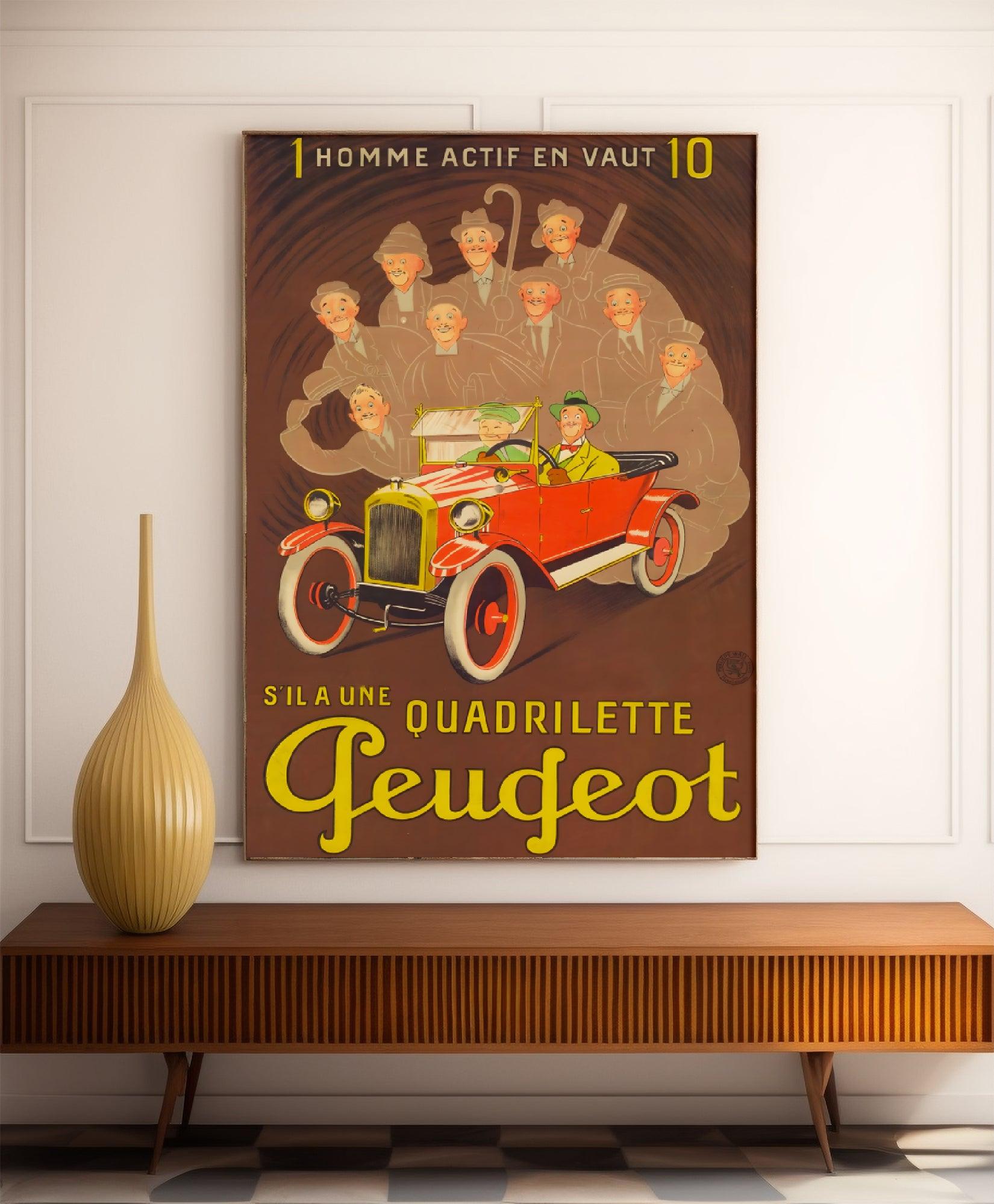 Affiche voiture vintage "Quadrillette Peugeot" - Mich - Haute Définition - papier mat 230gr/m² - Poster Vintage