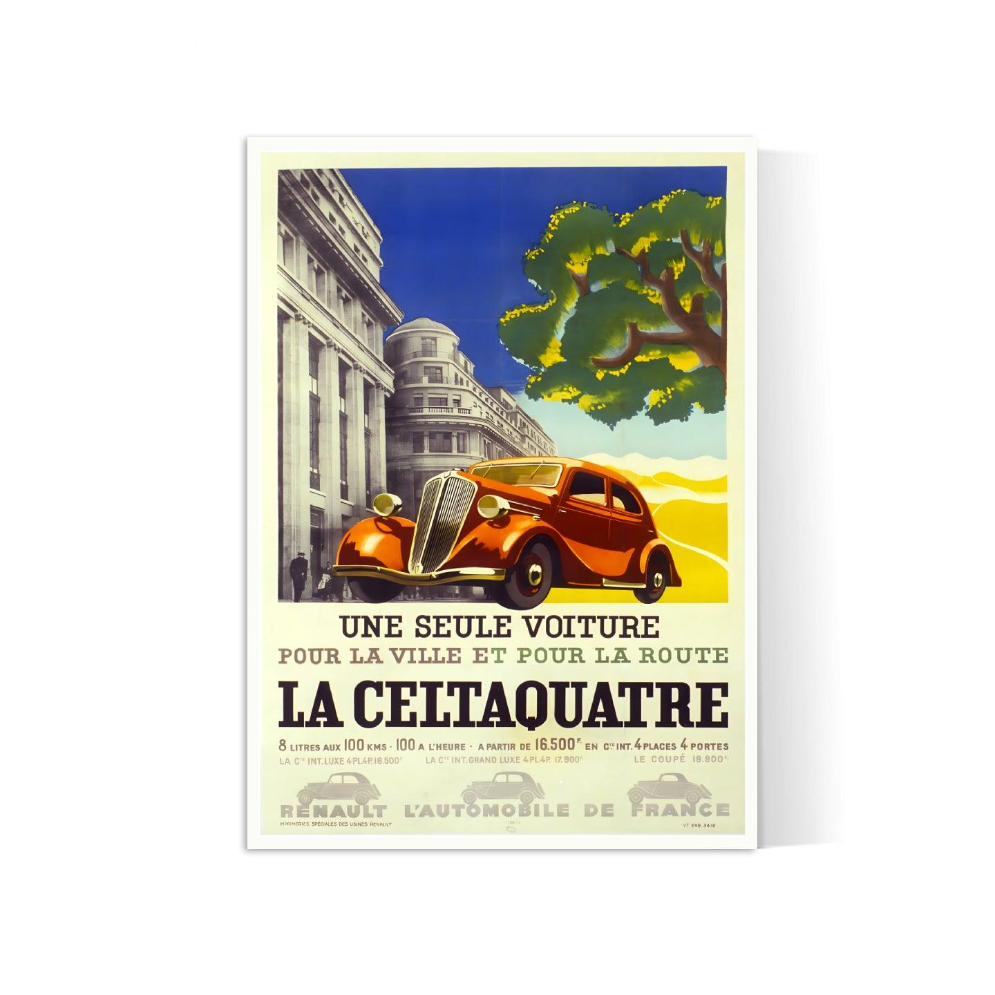 Affiche voiture vintage "Renault Celtaquatre" - Haute Définition - papier mat 230gr/m² - Poster Vintage