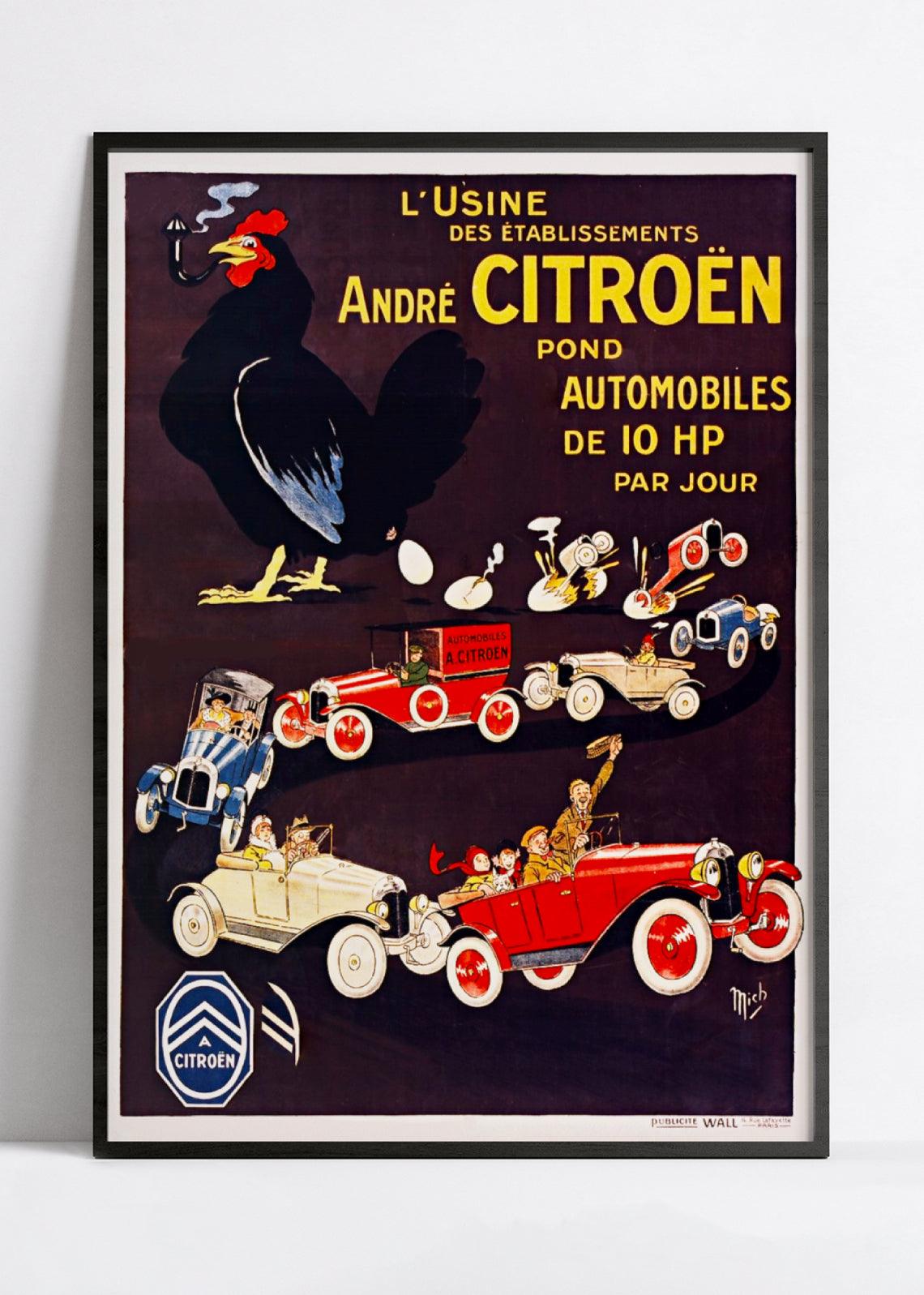 Affiche voiture vintage "Usine Citroën" - Mich - Haute Définition - papier mat 230gr/m² - Poster Vintage