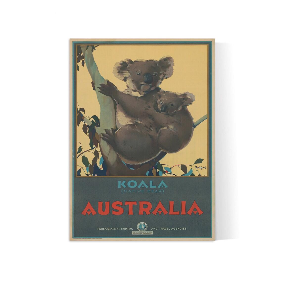 Affiche voyage " Australia - Koala" - vintage - Haute Définition - papier mat 230gr/m² - Poster Vintage