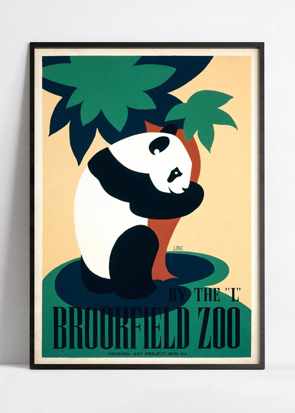 Affiche voyage "Brookfield Zoo - Panda" - vintage - Haute Définition - papier mat 230gr/m² - Poster Vintage