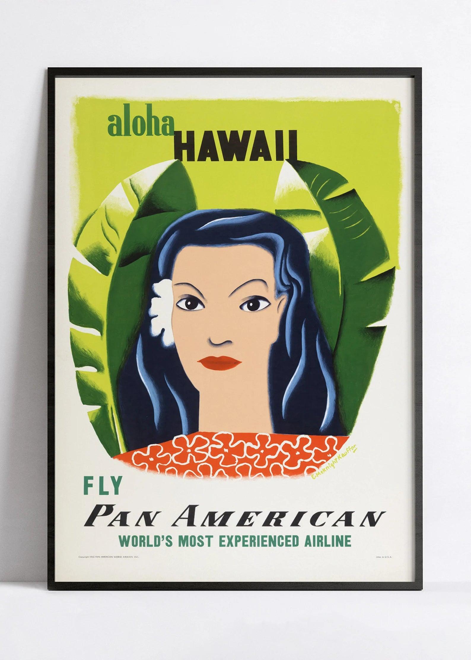 Affiche voyage vintage "Aloha Hawaii" Pan American - Edward Macknight Kauffer- Haute Définition - papier mat 230gr/m² - Poster Vintage