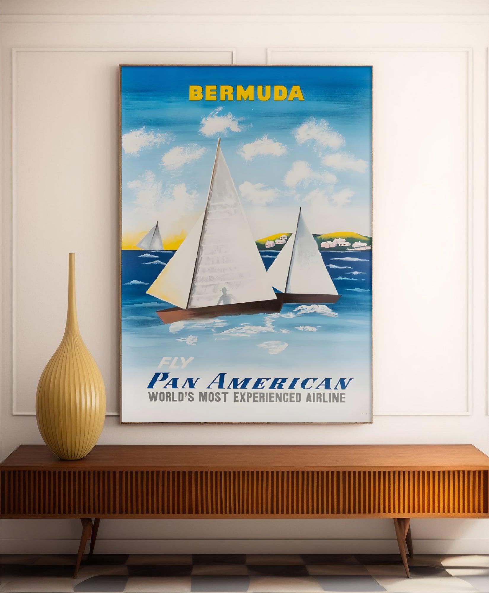 Affiche voyage vintage "Bermuda" - voiliers - Panam - Haute Définition - papier mat 230gr/m² - Poster Vintage