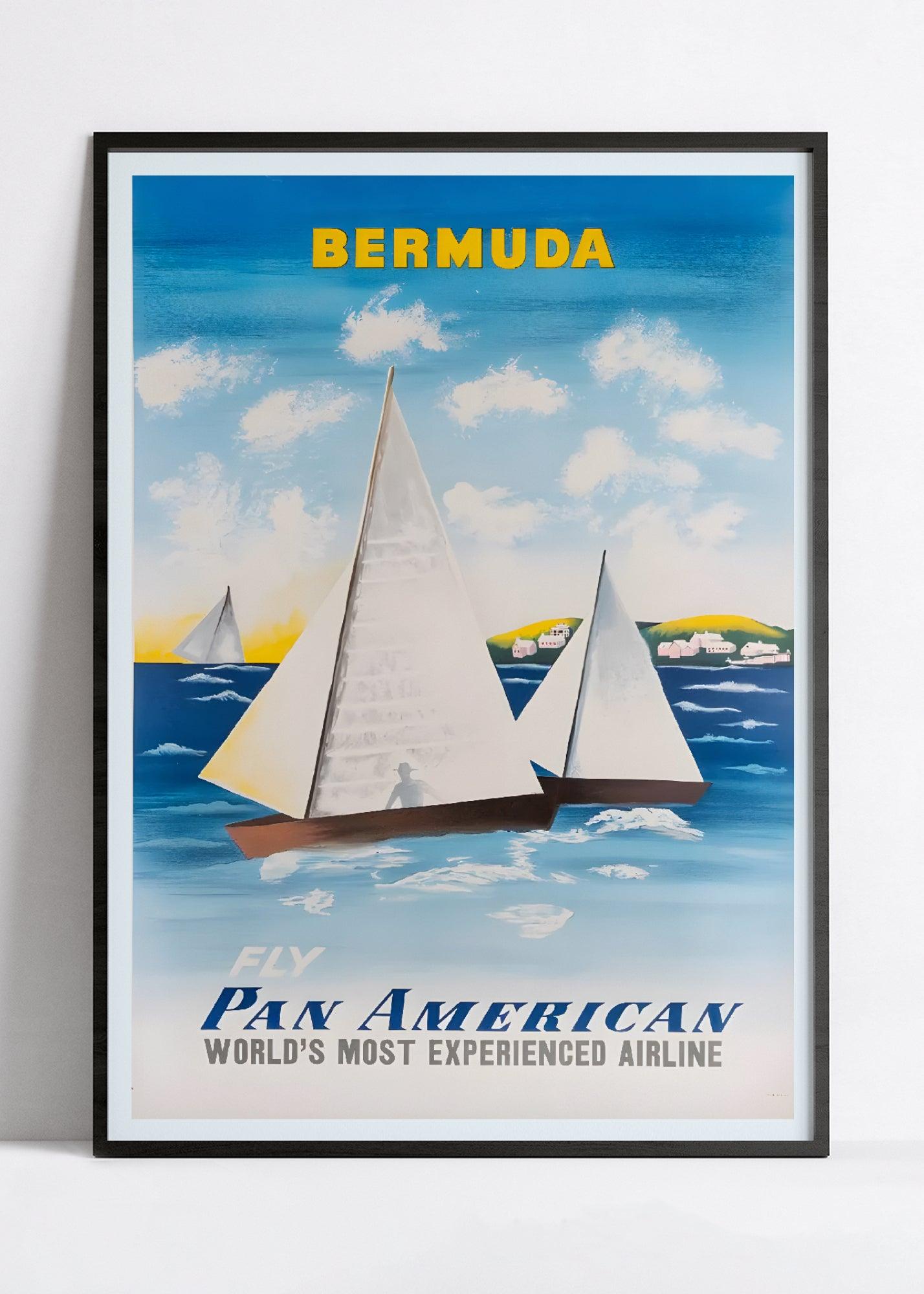 Affiche voyage vintage "Bermuda" - voiliers - Panam - Haute Définition - papier mat 230gr/m² - Poster Vintage