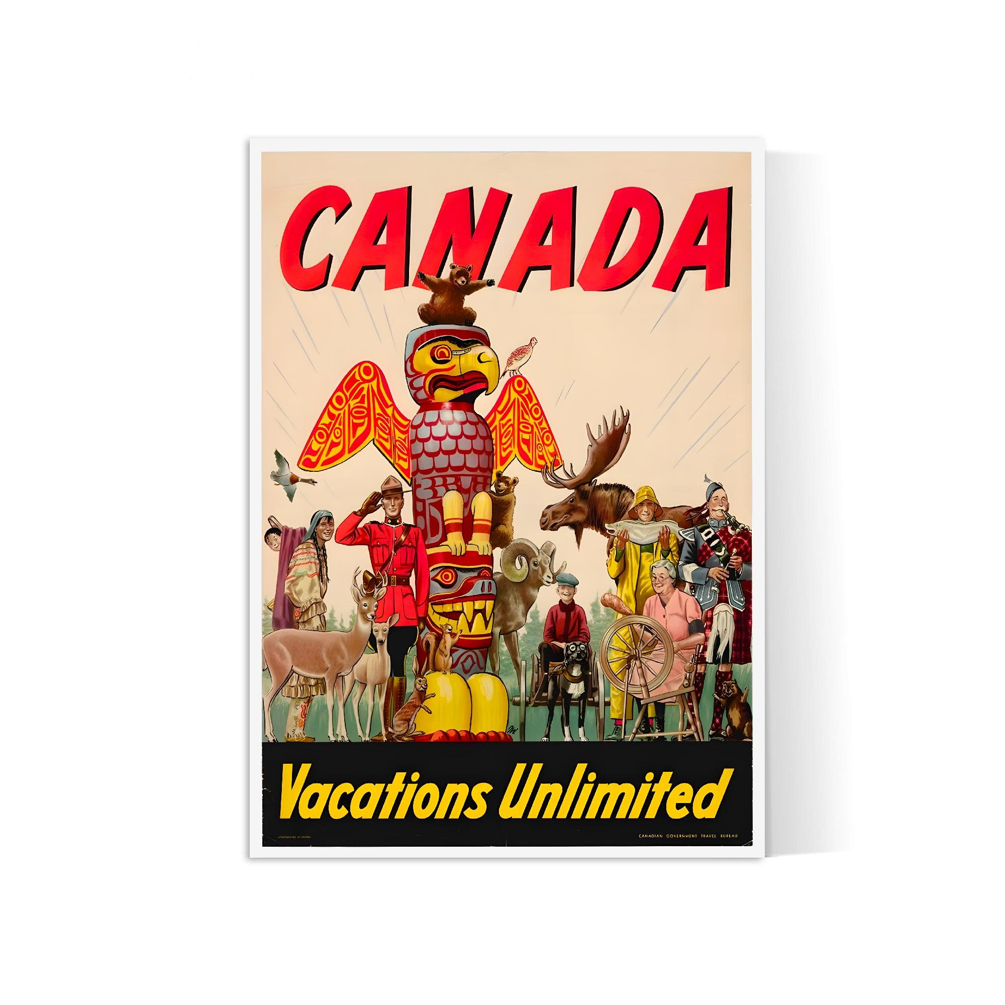 Affiche voyage vintage "Canada - Vacation unlimited" - Haute Définition - papier mat 230gr/m² - Poster Vintage